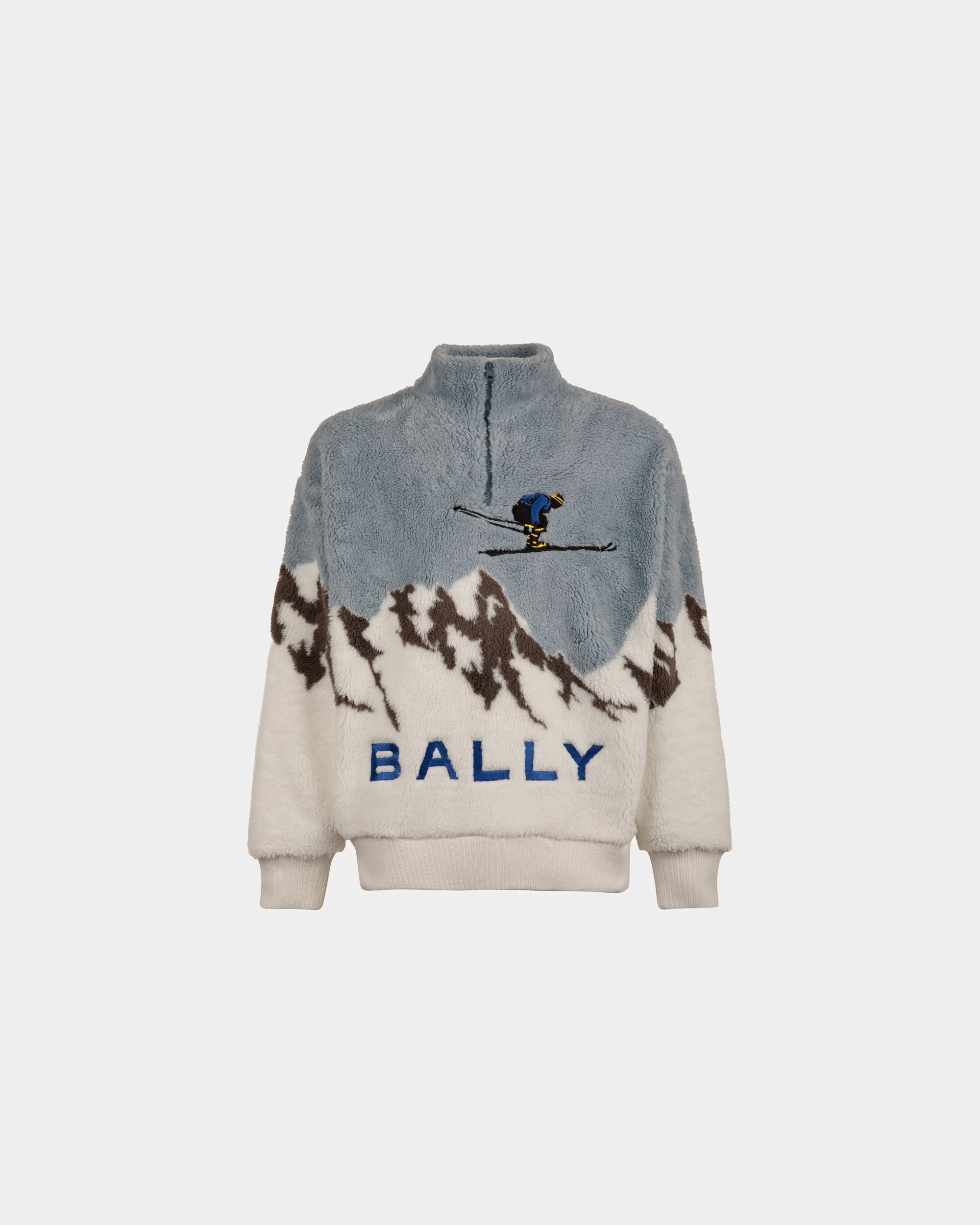 Men's Sweatshirt in Light Blue And White Sherpa Fleece| Bally | Still Life Front