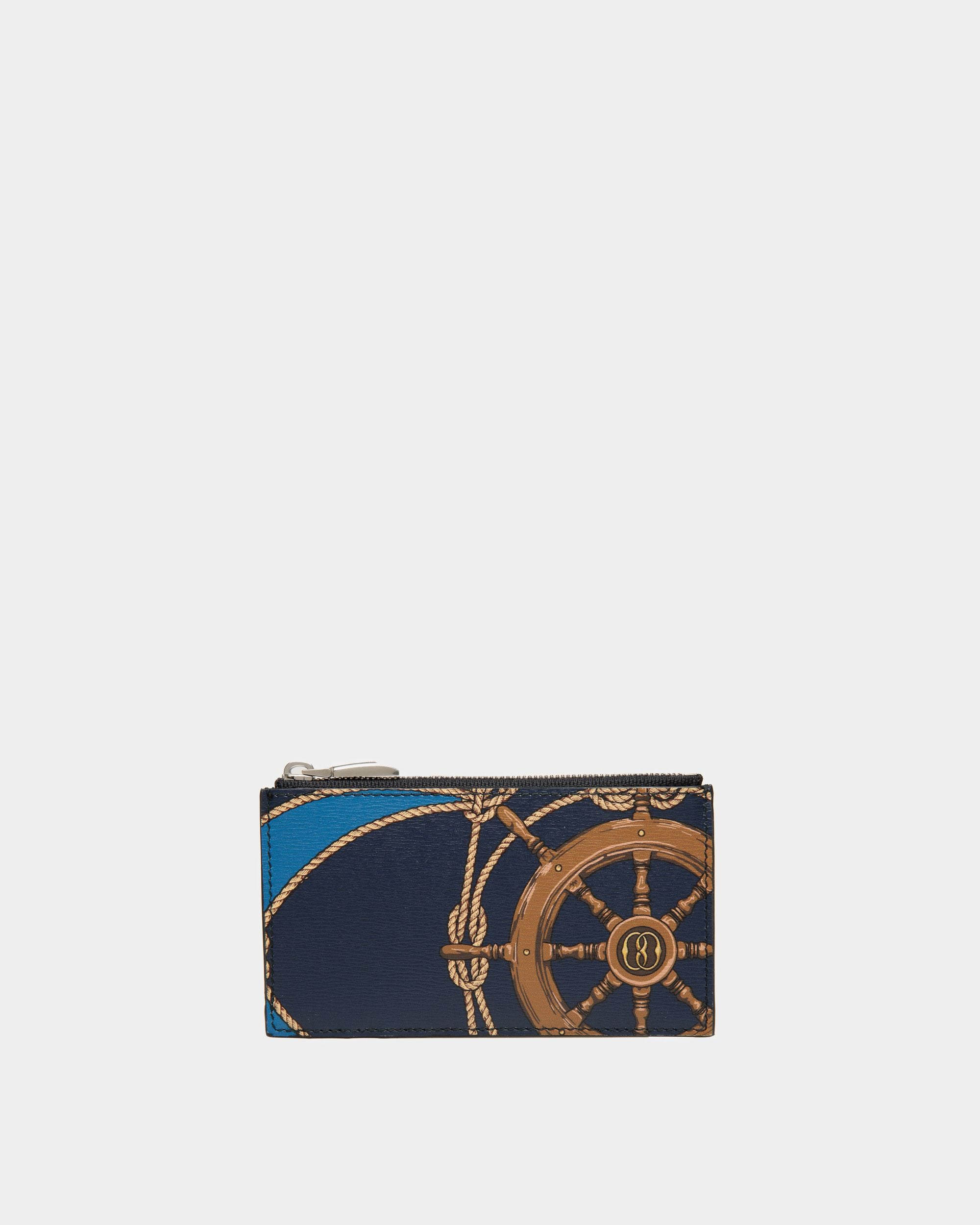 Crossing | Men's Coin & Card Holder in Blue Leather | Bally | Still Life Front