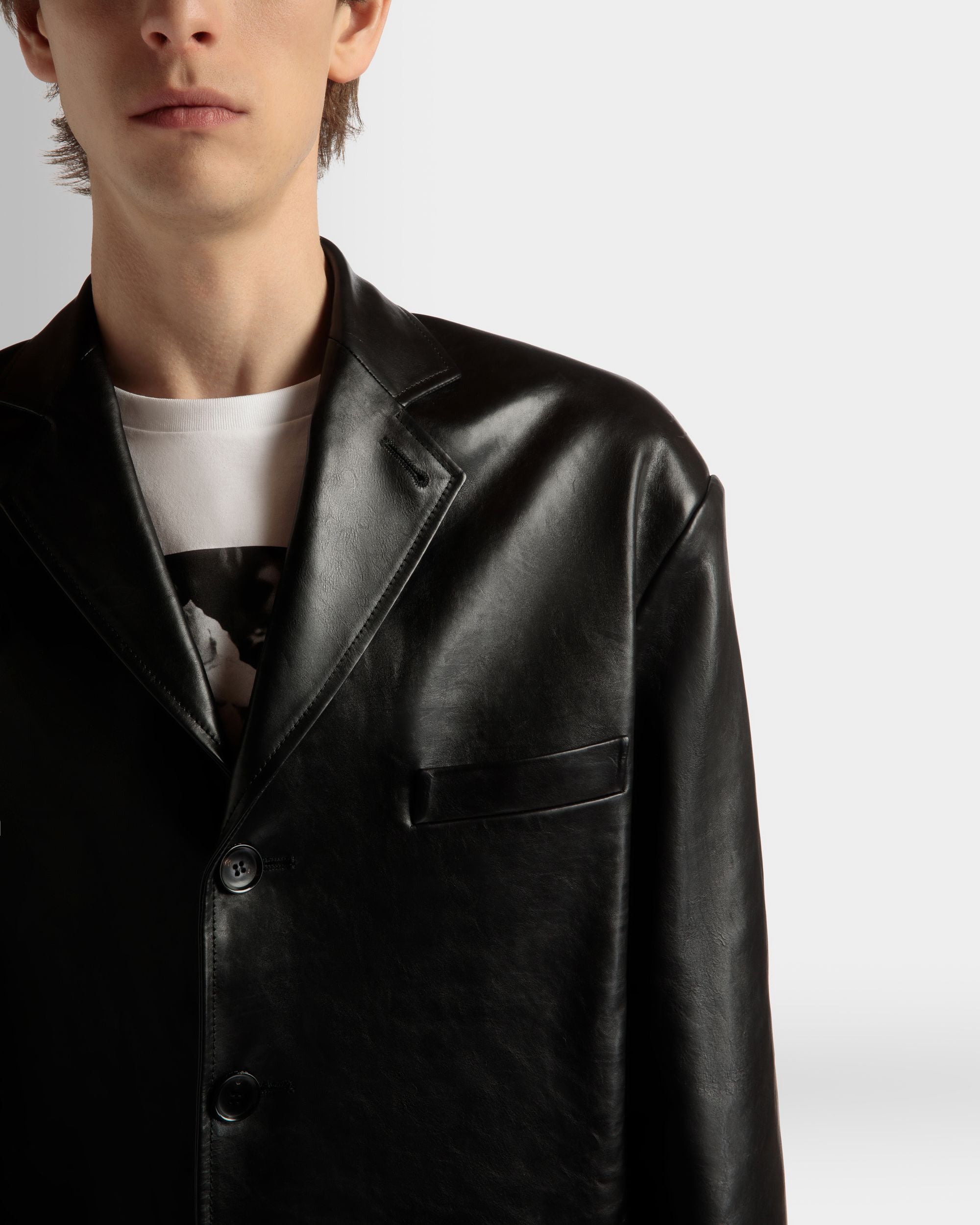 Men's Jacket in Black Leather | Bally | On Model Detail