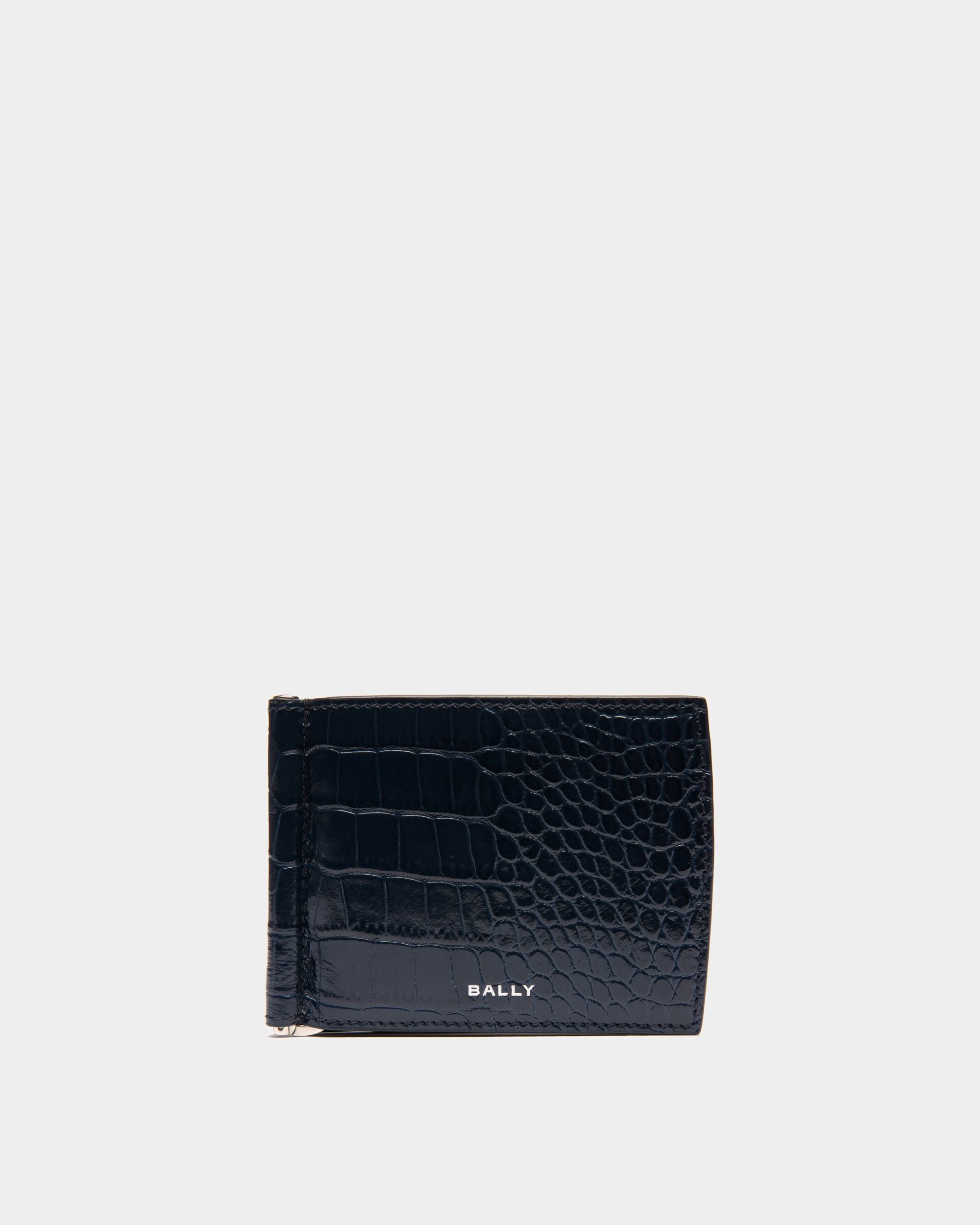 Busy Bally | Men's Bifold Wallet in Blue Crocodile Print Leather | Bally | Still Life Front