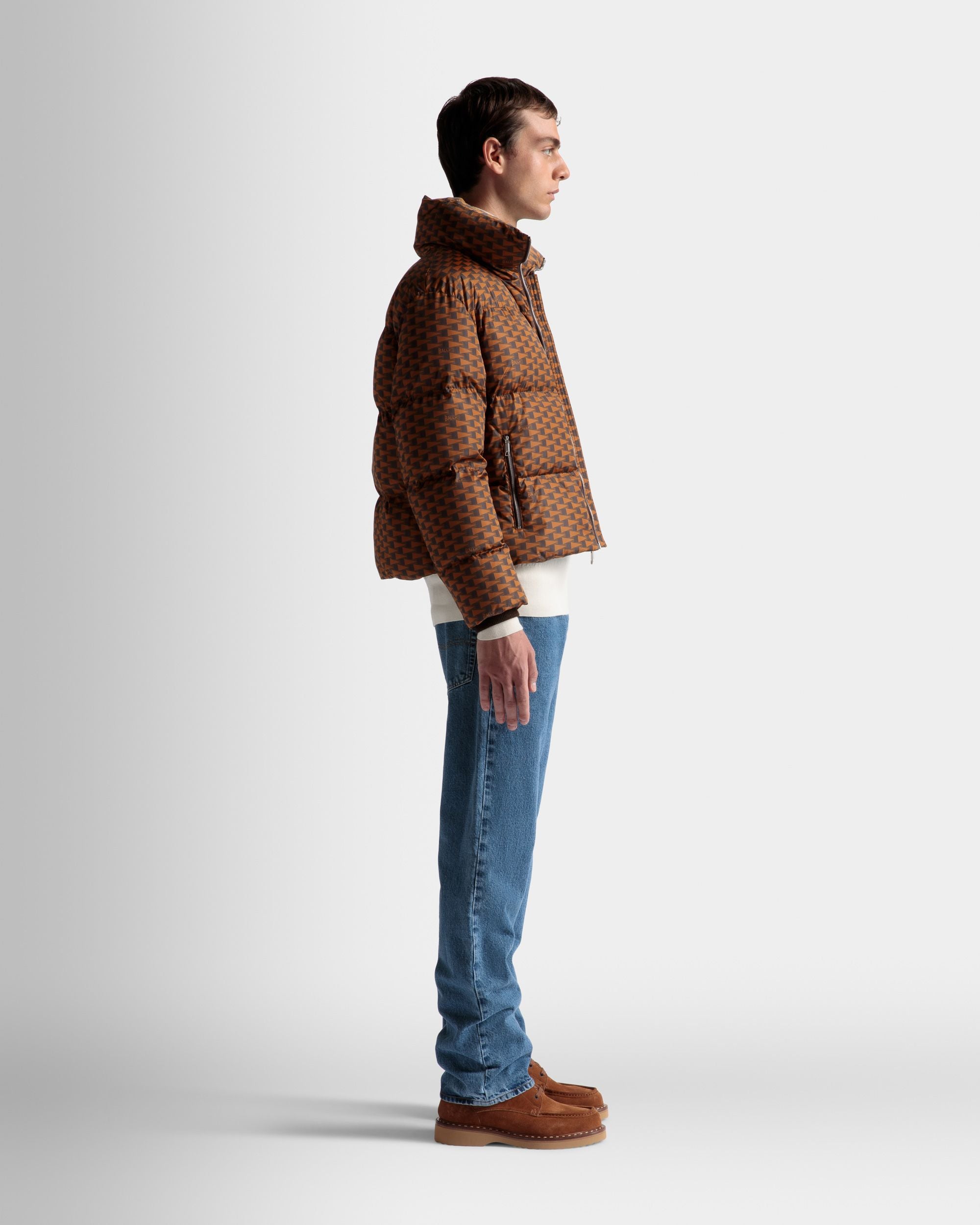 Puffer Jacket | Men's Outerwear | Brown Nylon | Bally | On Model 3/4 Front