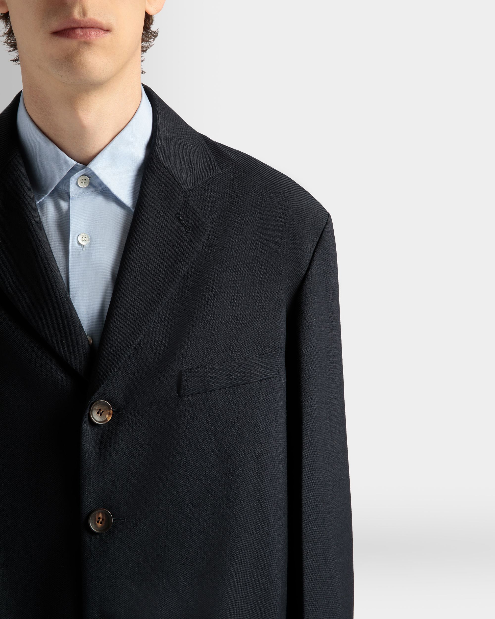 Men's Jacket in Navy Blue Wool Blend | Bally | On Model Detail
