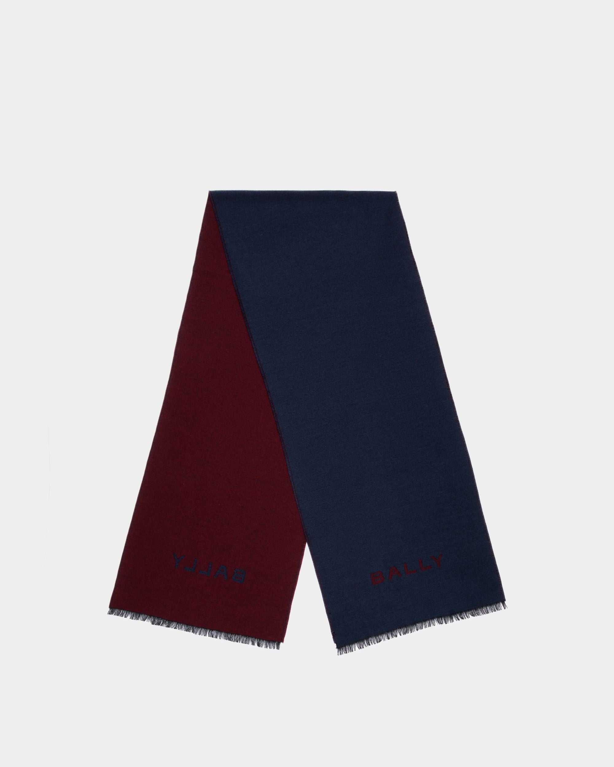 Men's Scarf in Blue and Red Wool | Bally | Still Life Top