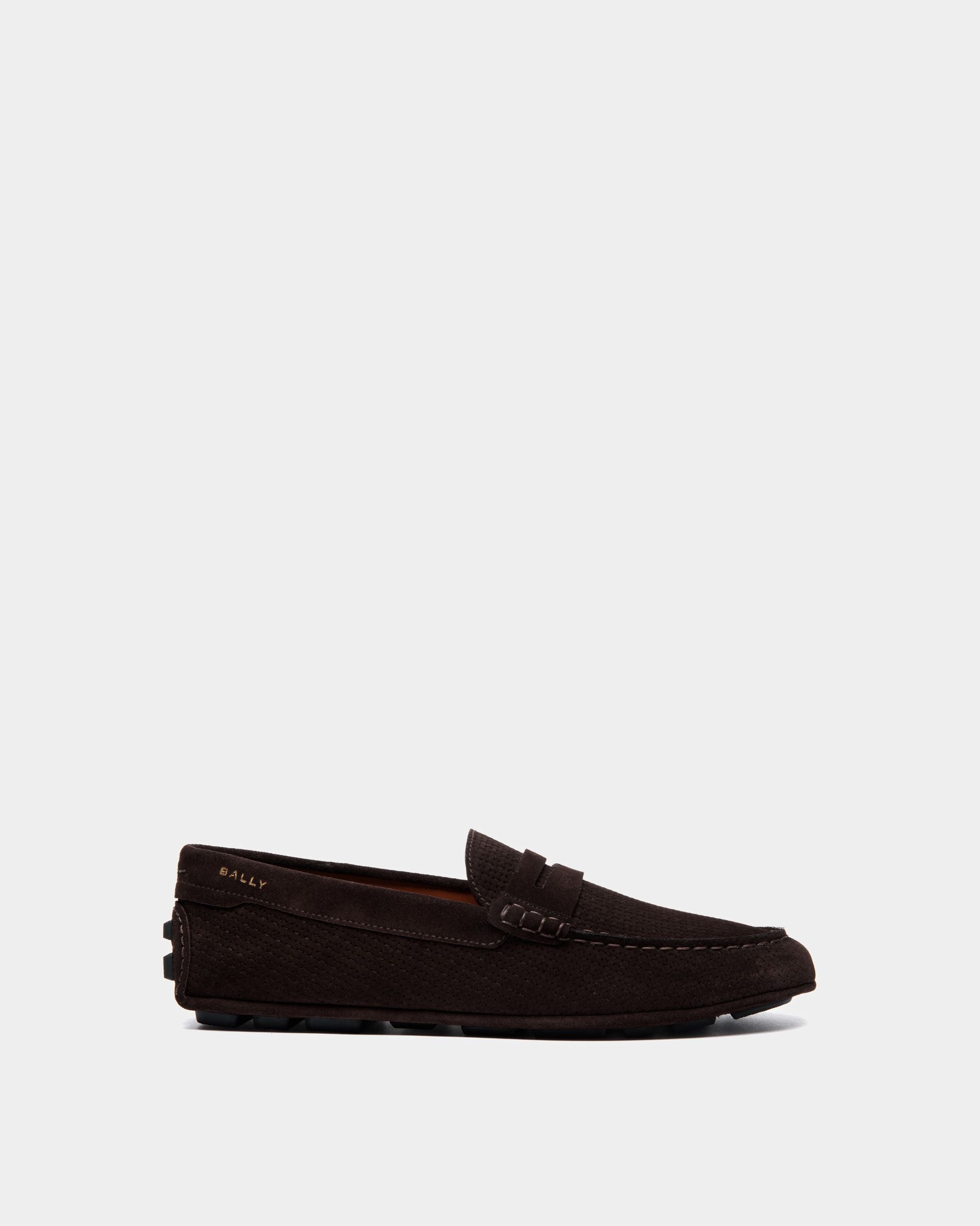 Kerbs | Men's Driver in Brown Embossed Suede| Bally | Still Life Side