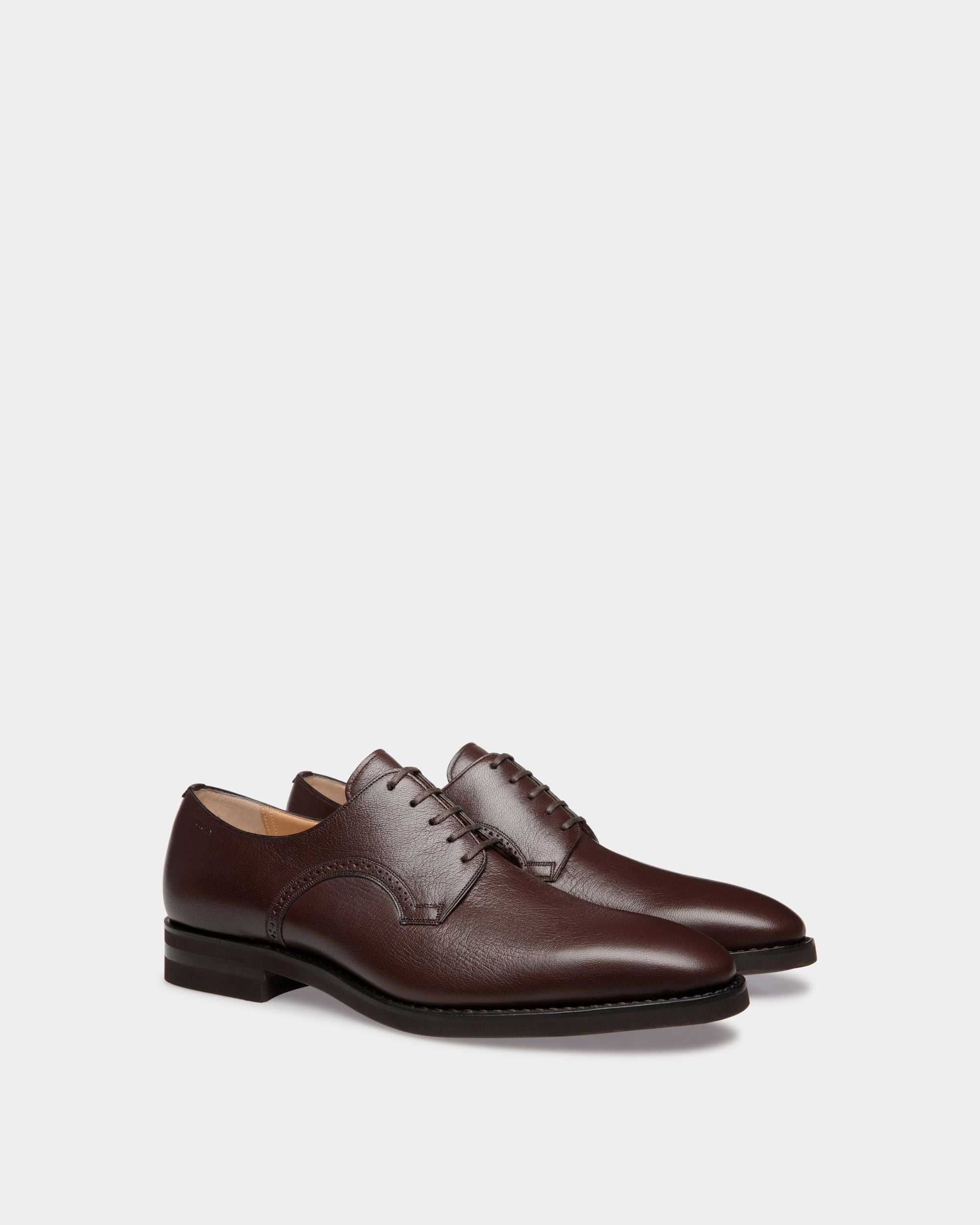 Scribe | Men's Derby in Brown Grained Leather | Bally | Still Life 3/4 Back