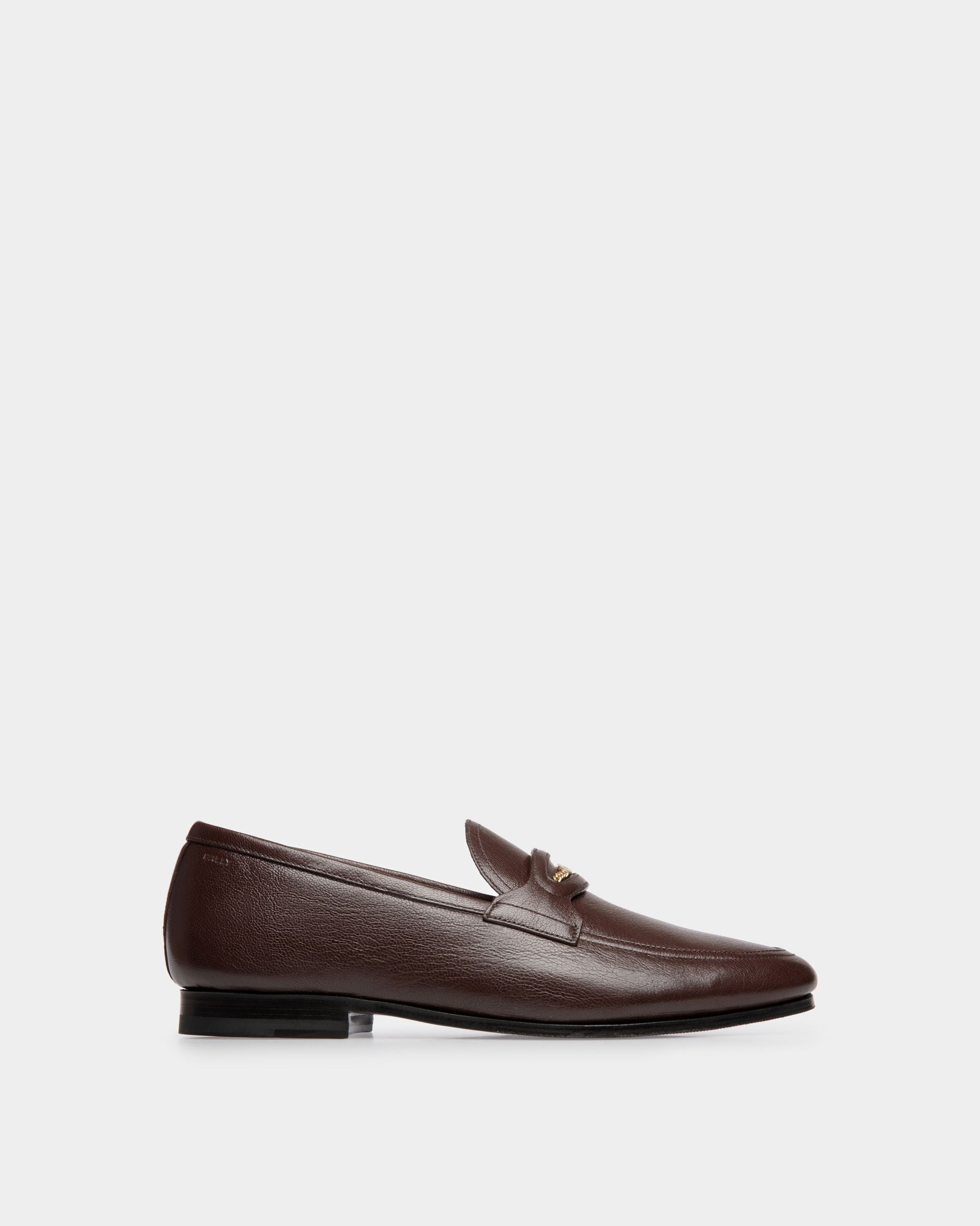 Plume | Men's Loafer in Brown Grained Leather | Bally | Still Life Side