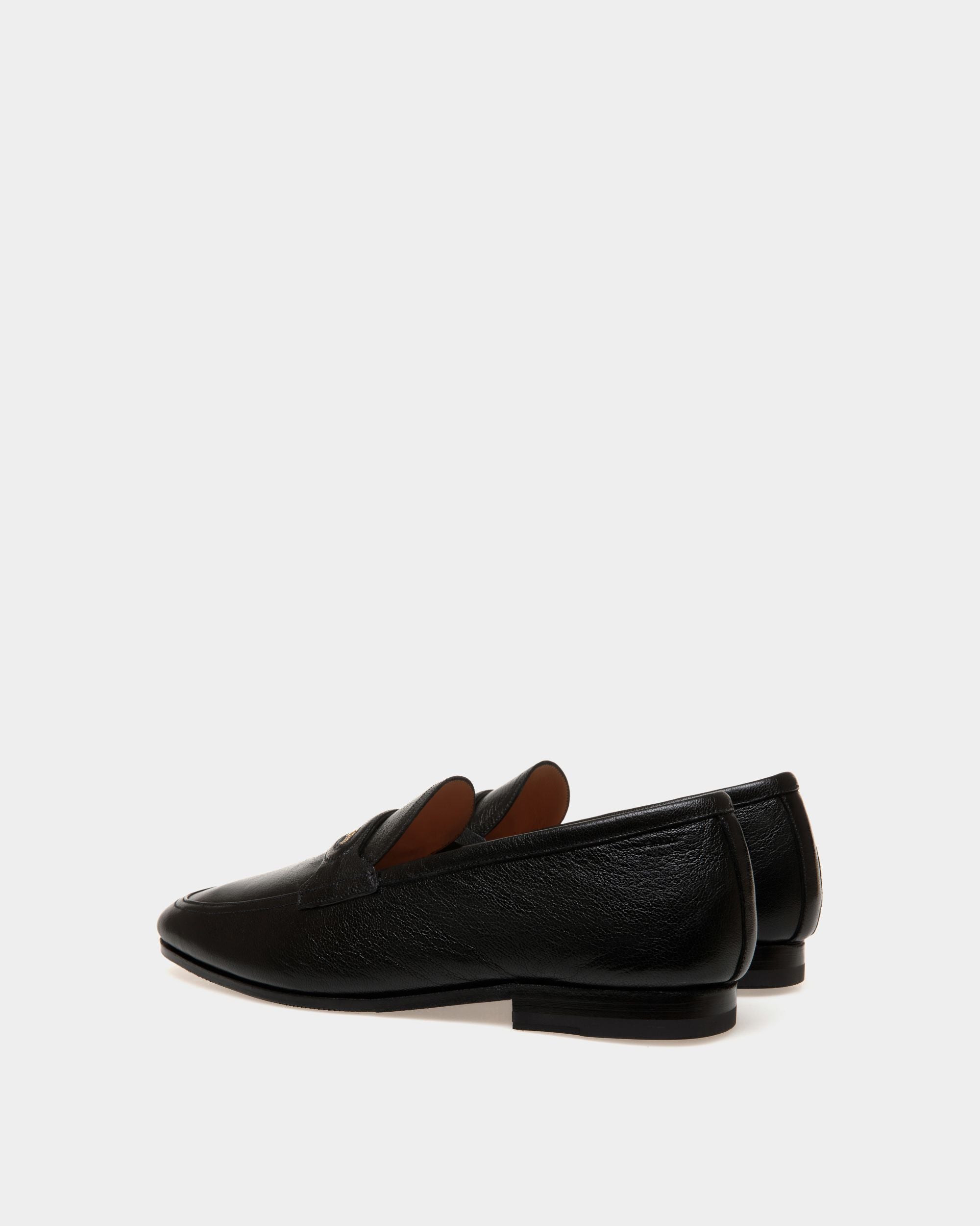 Plume | Men's Loafer in Black Grained Leather | Bally | Still Life 3/4 Back