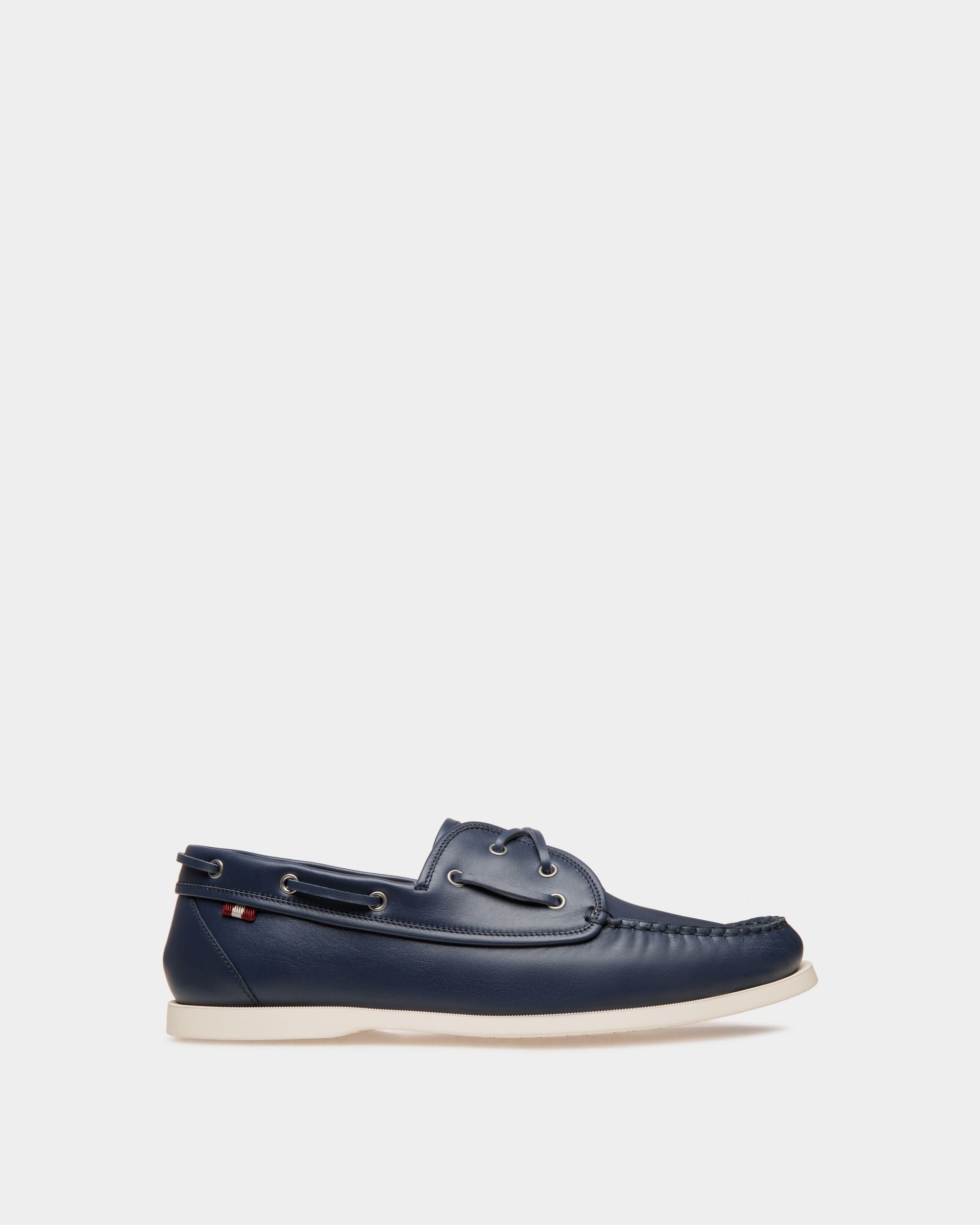 Nelson | Men's Loafer in Blue Leather | Bally | Still Life Side