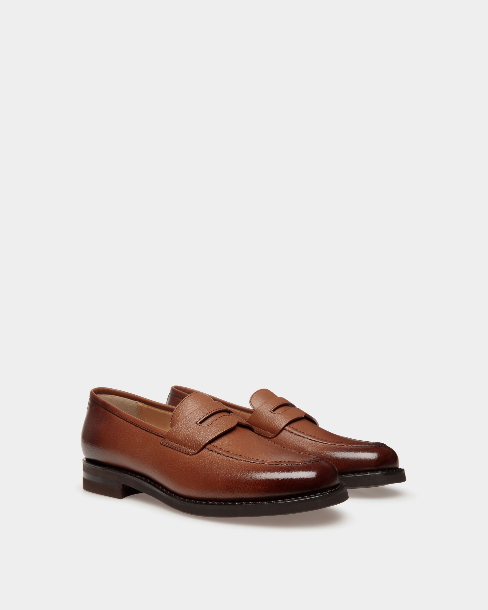 Schoenen | Men's Loafer in Brown Embossed Leather | Bally | Still Life 3/4 Front