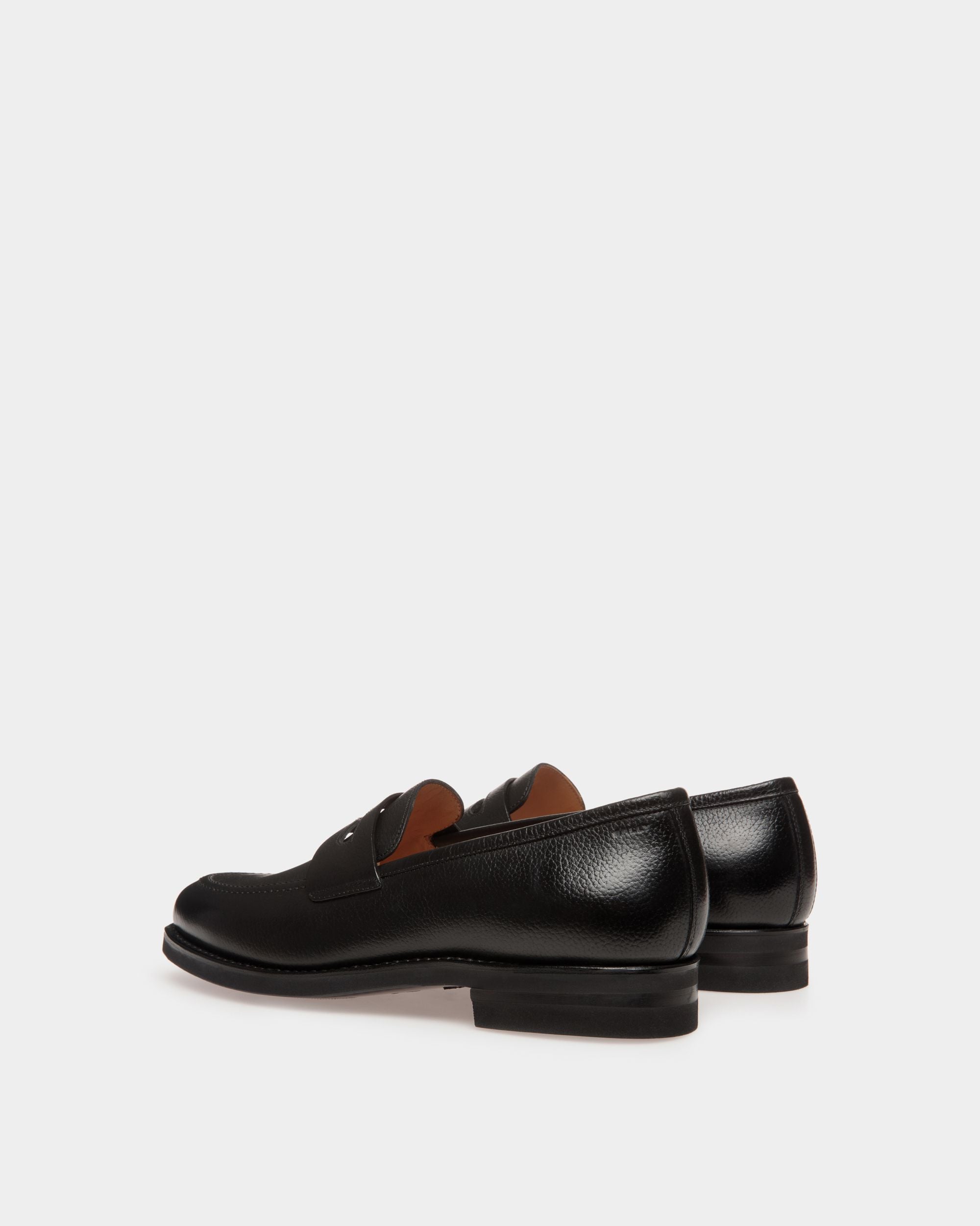 Schoenen | Men's Loafer in Black Embossed Leather | Bally | Still Life 3/4 Back