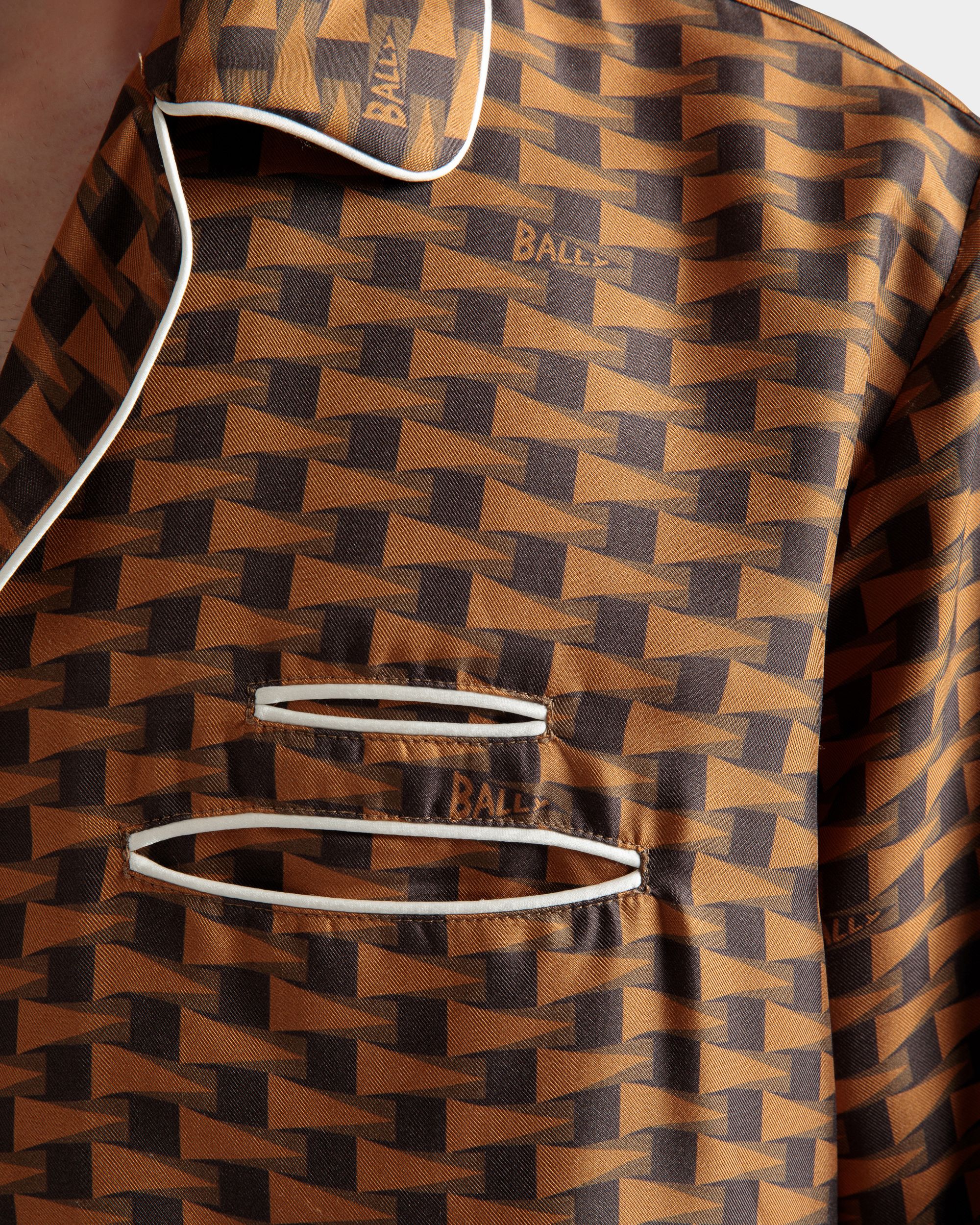 Pennant Print Shirt | Men's Shirt | Brown Silk | Bally | On Model Detail