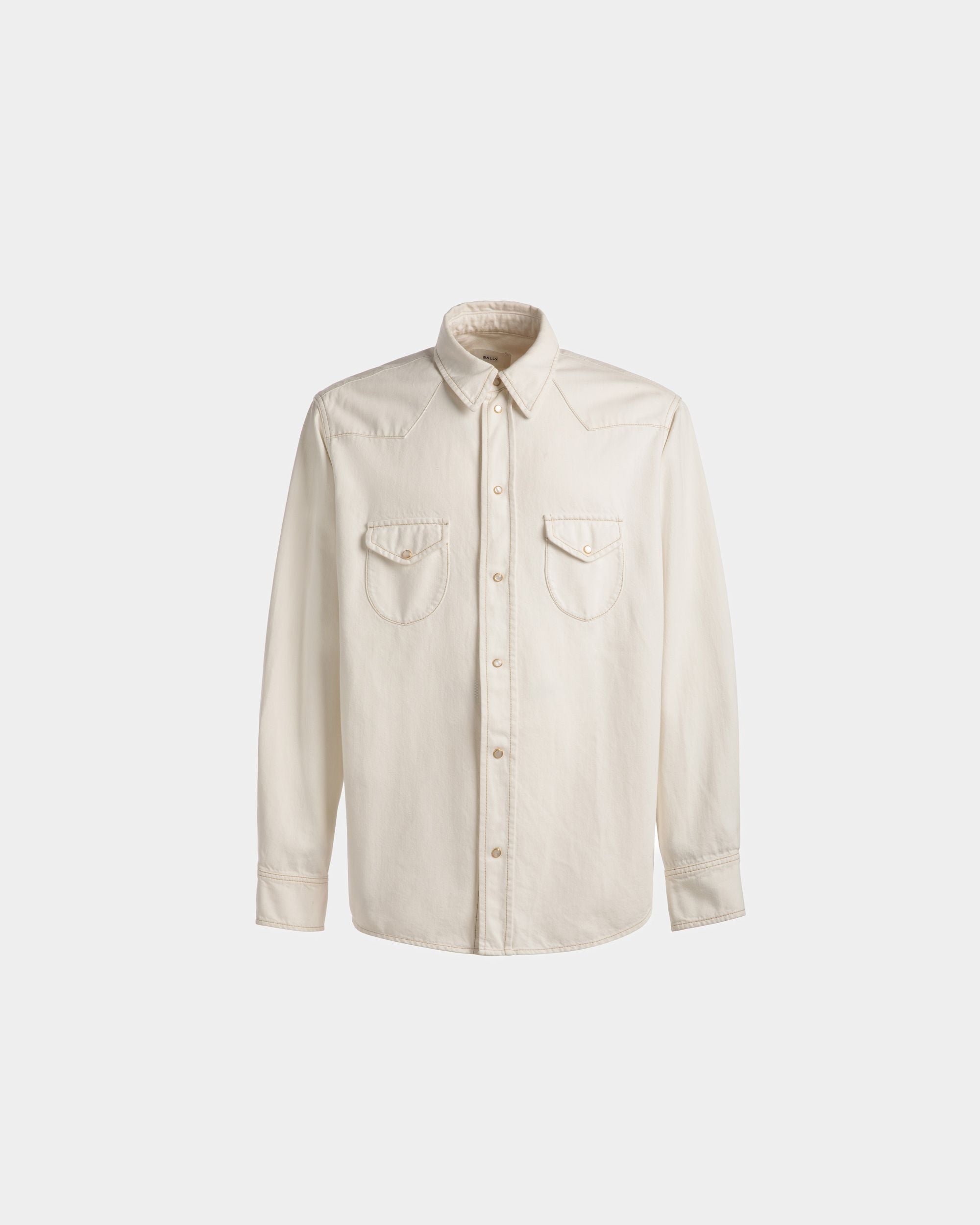Bleached Denim Shirt | Men's Shirt | Bone Cotton | Bally | Still Life Front