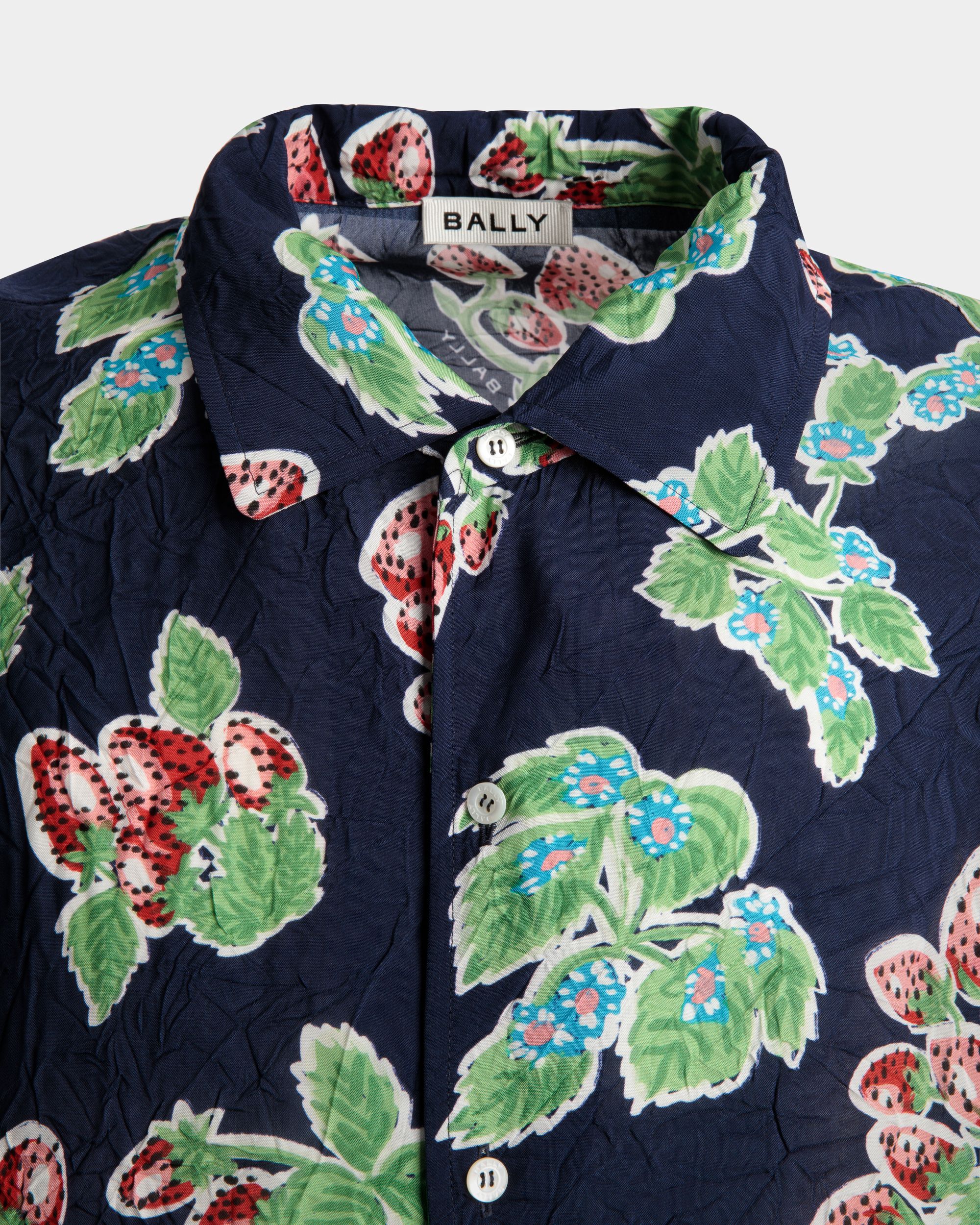 Men's Printed Shirt in Strawberry Print Fluid Poplin | Bally | On Model Detail