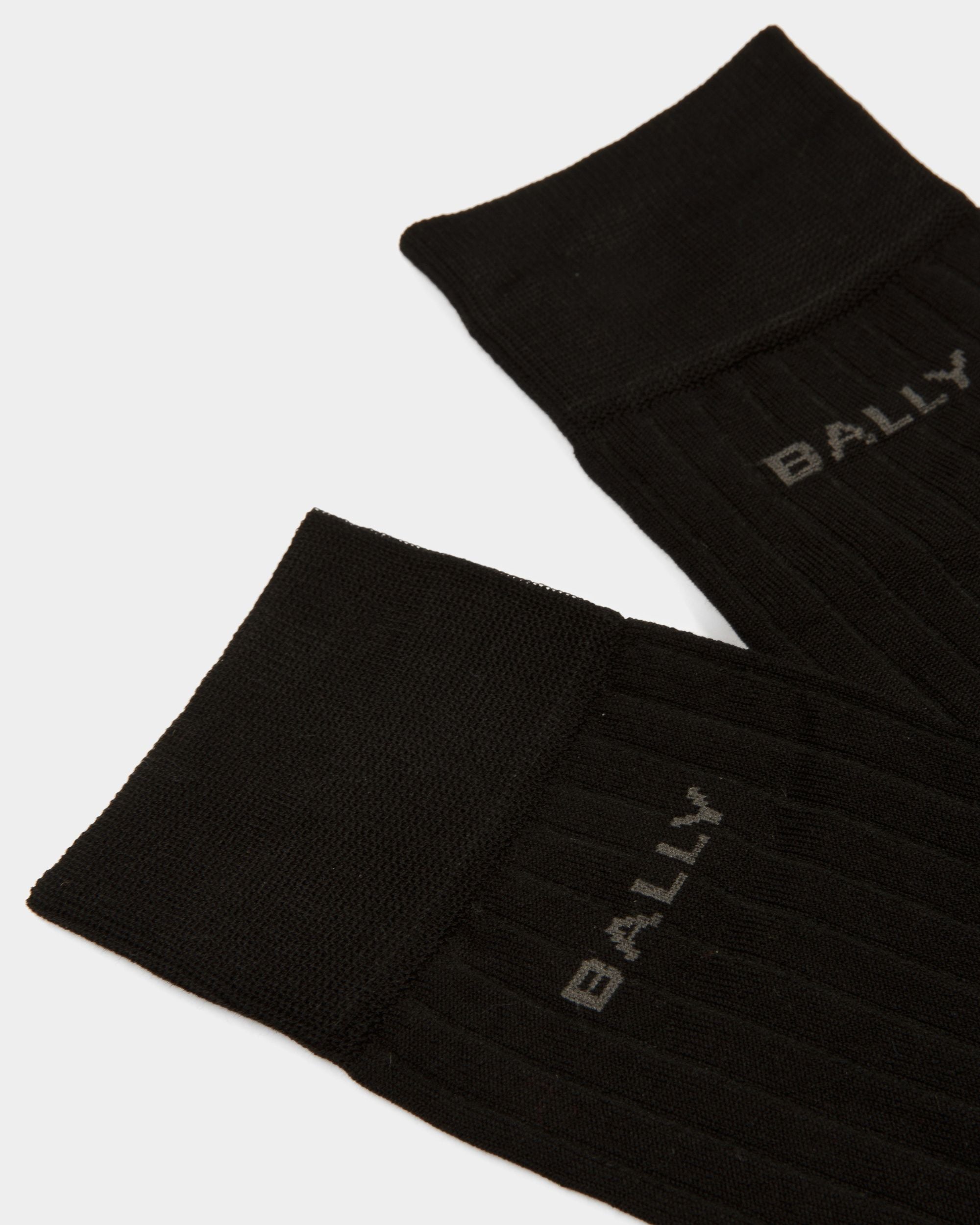 Ribbed Logo Socks | Men's Socks | Black Cotton Blend | Bally | Still Life Detail