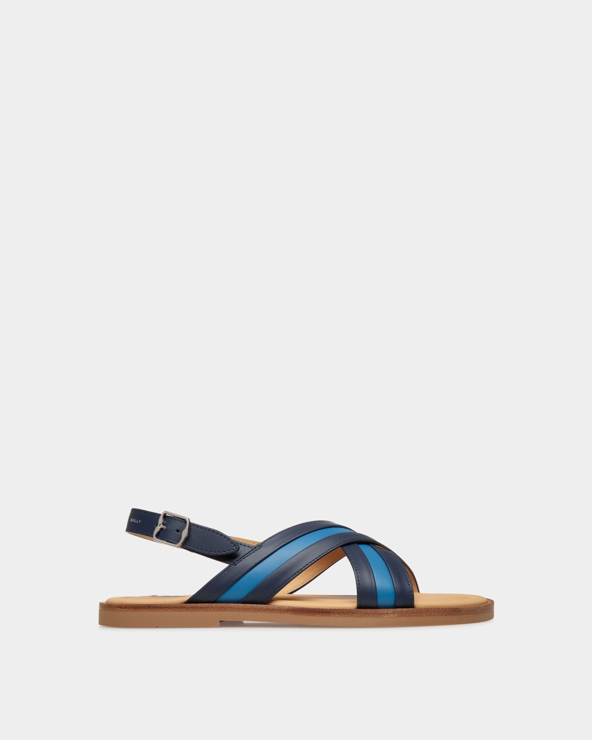 Glide | Men's Sandal in Blue Leather | Bally | Still Life Side