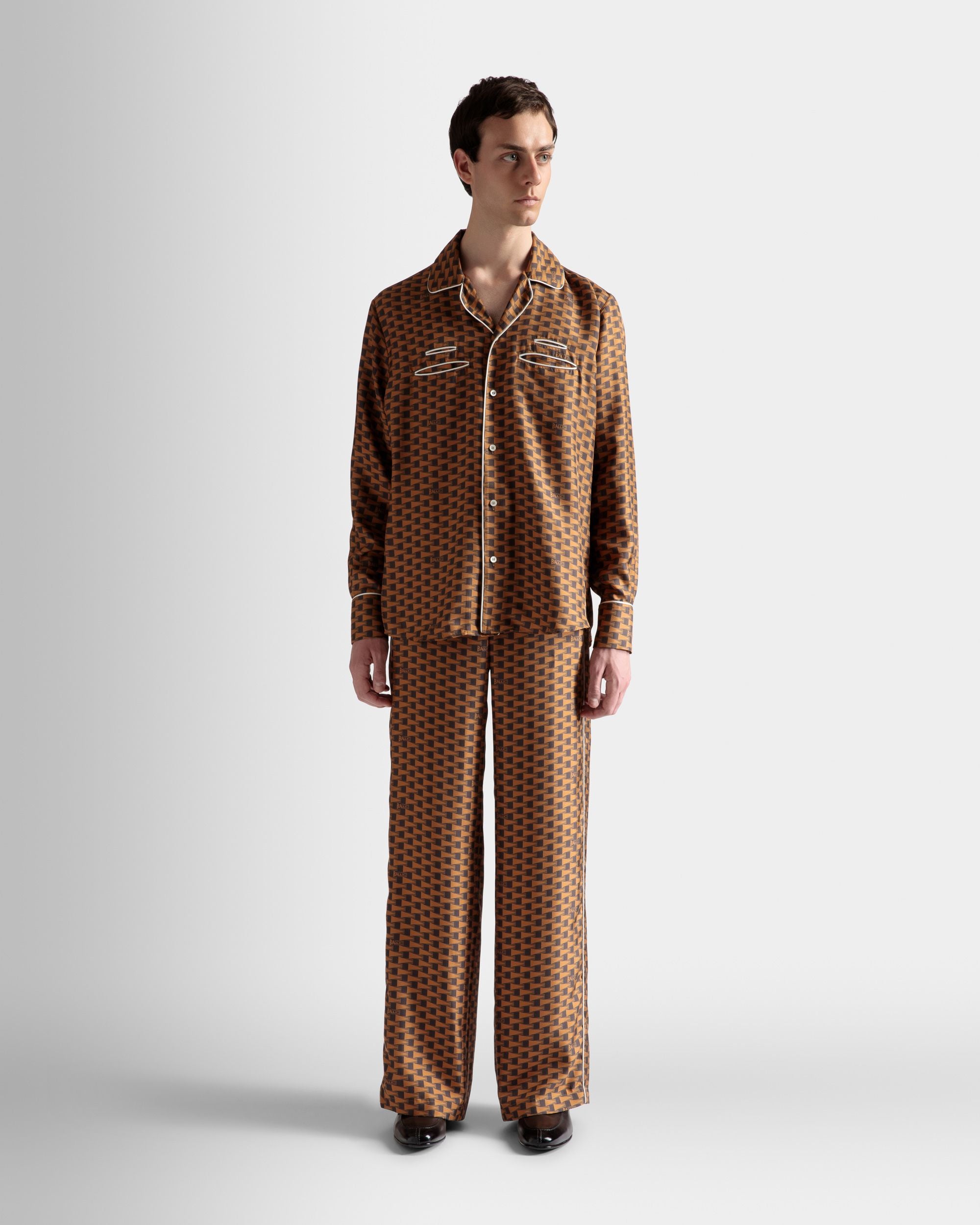 Pennant Print Pants | Men's Pants | Brown Silk | Bally | On Model Front