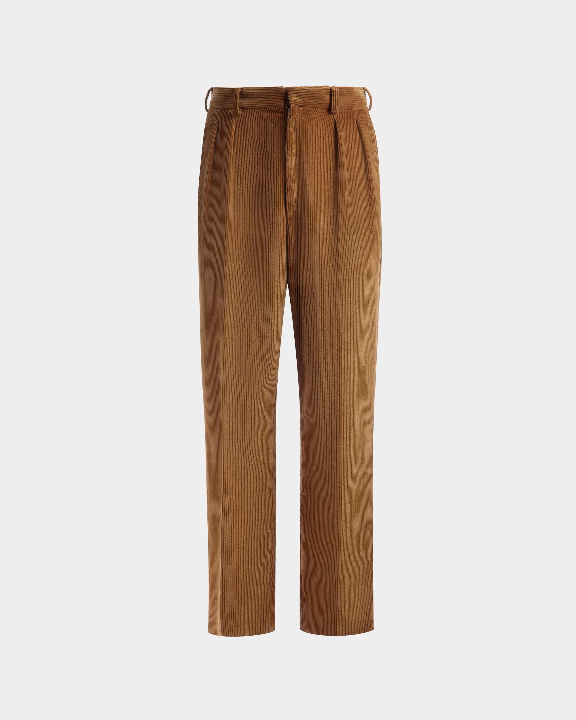 Men's Corduroy Tailored Pants In Camel Cotton | Bally | Still Life Front
