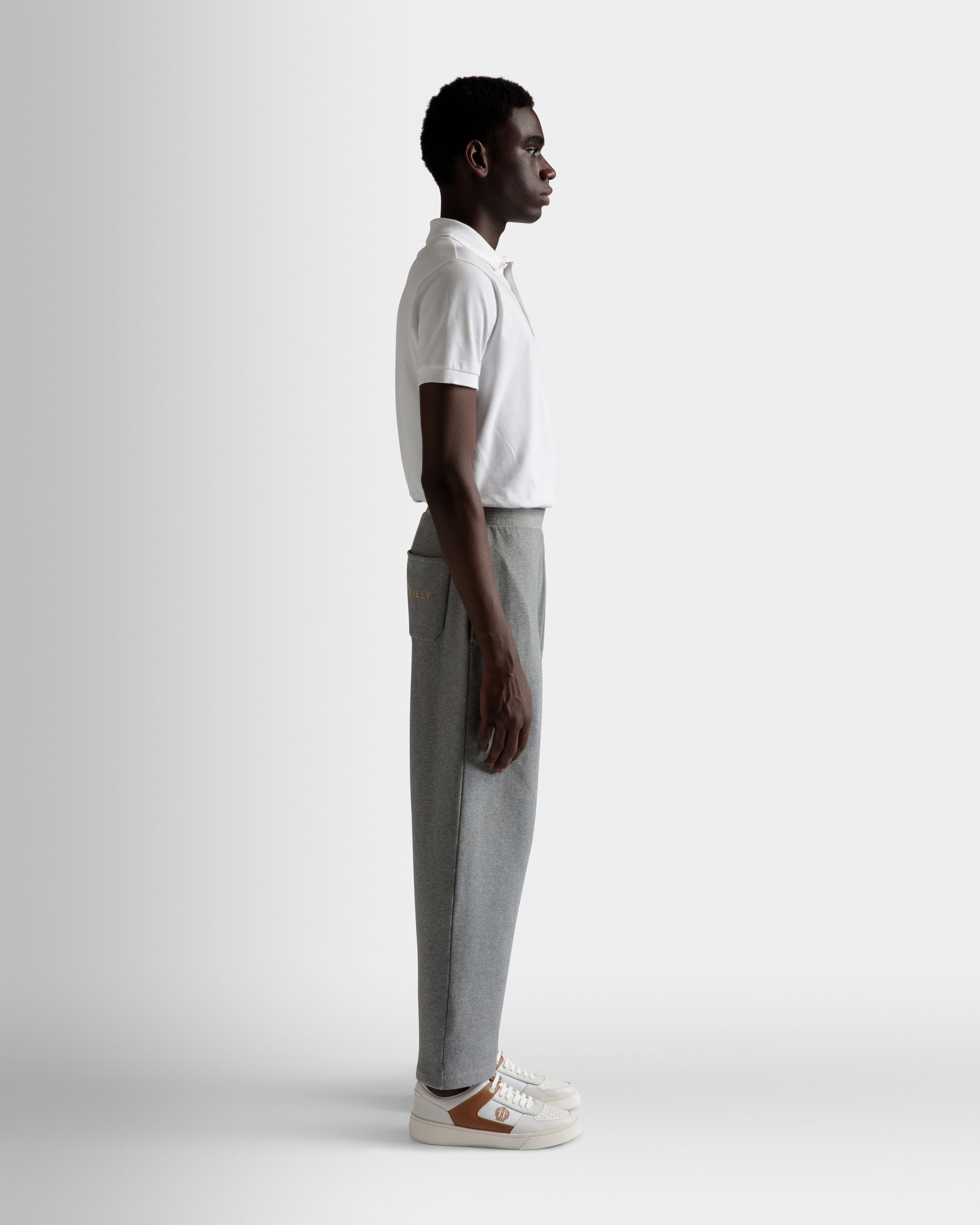 Drawstring Sweatpants | Men's Sweatpants | Gray Melange Cotton | Bally | On Model 3/4 Front