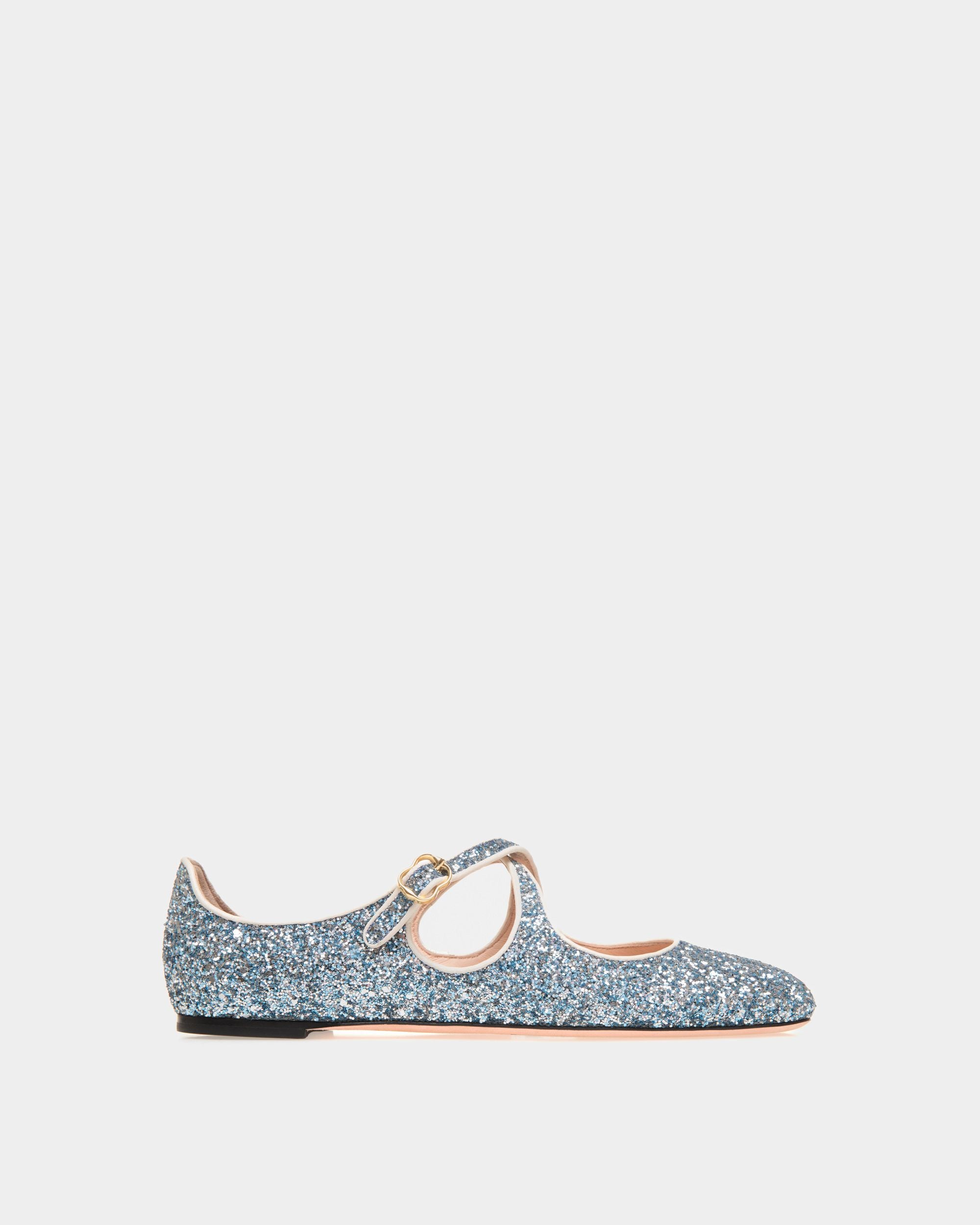 Ballyrina | Women's Flat in Light Blue Glitter | Bally | Still Life Side