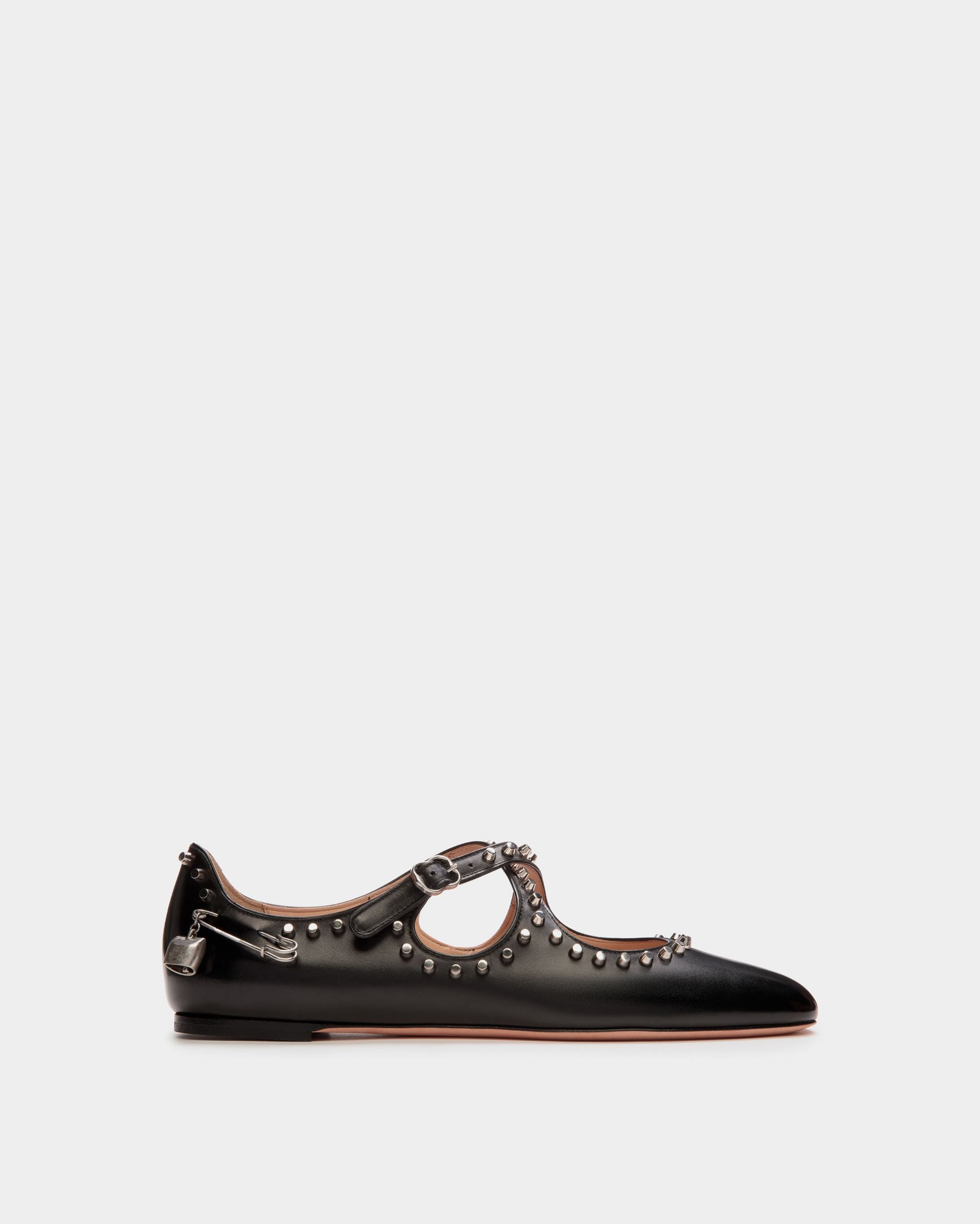 Ballyrina | Women's Flat in Black Leather | Bally | Still Life Side