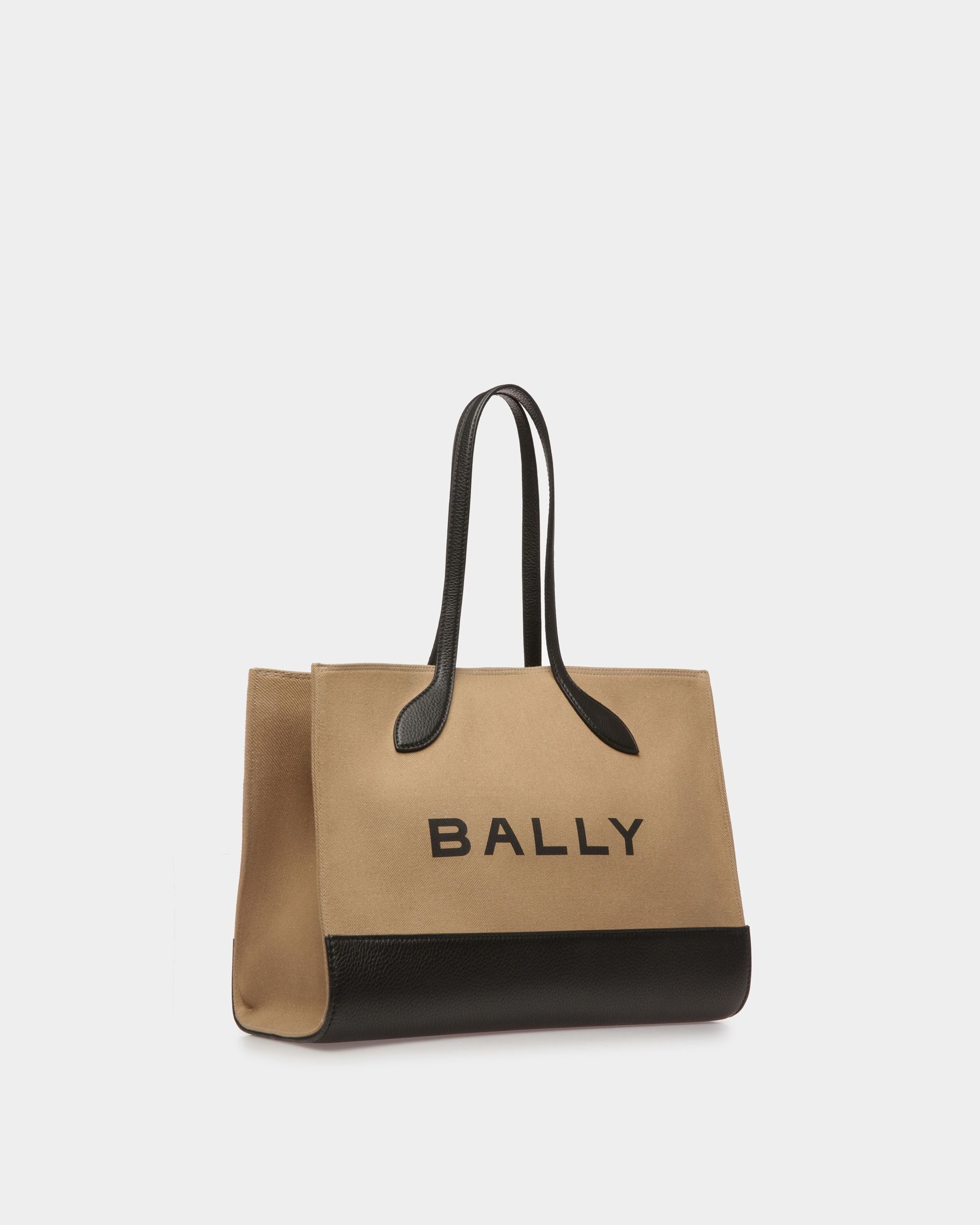 Keep On Ew | Women's Tote Bag | Sand And Black Fabric | Bally | Still Life 3/4 Front