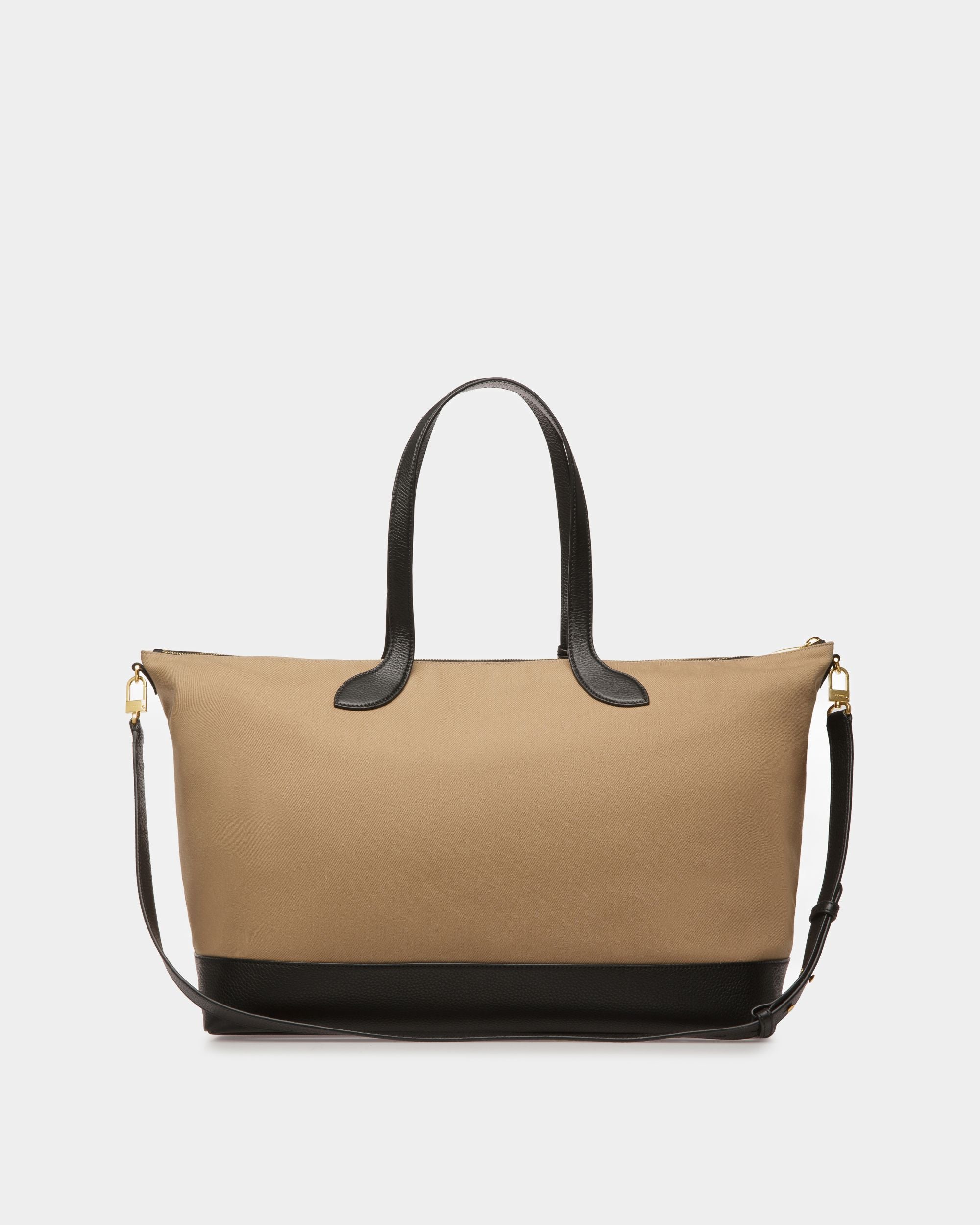 24 Hours | Women's Tote Bag | Sand And Black Fabric | Bally | Still Life Back