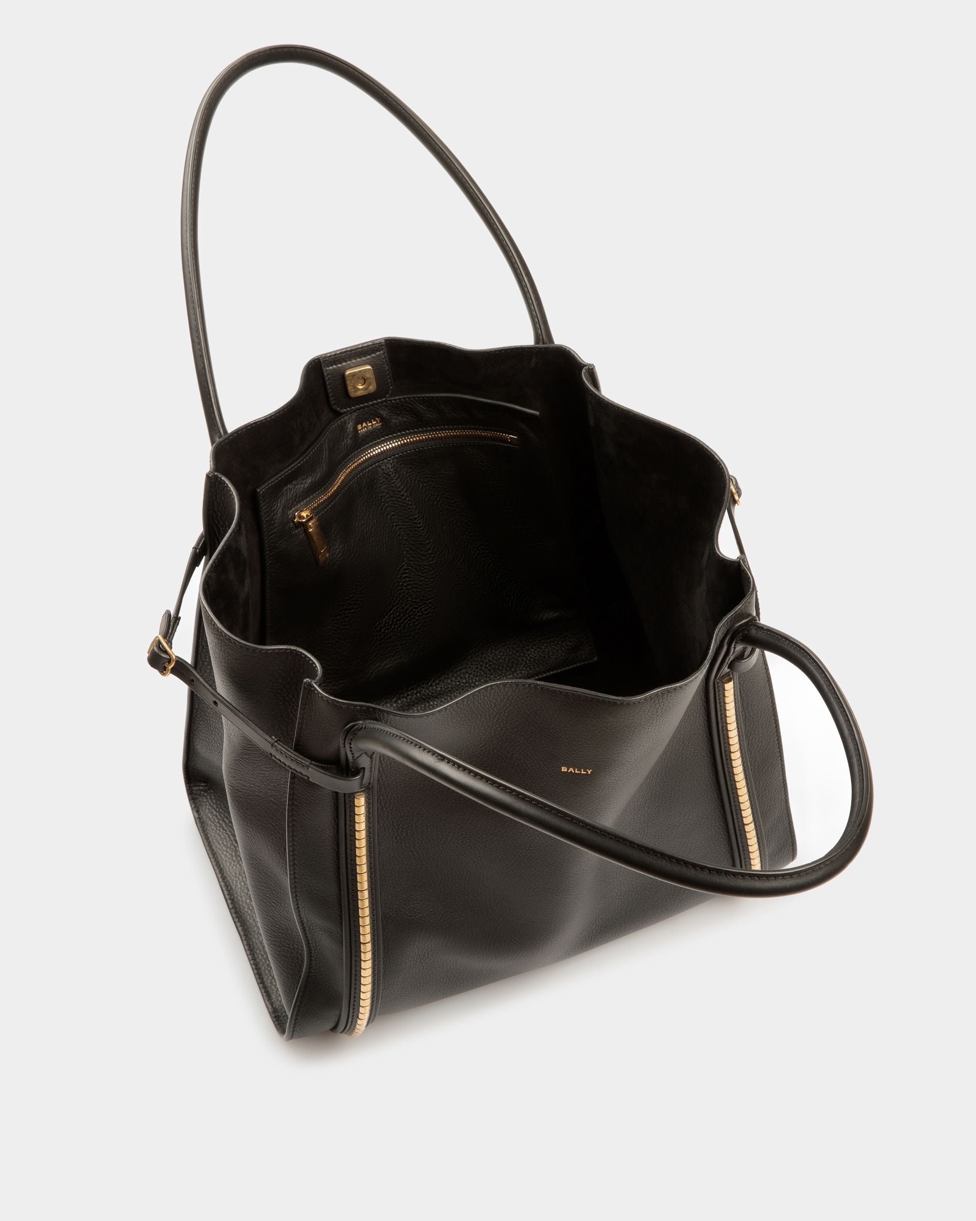 Chesney Large Tote Bag | Women's Tote | Black Leather | Bally | Still Life Open / Inside