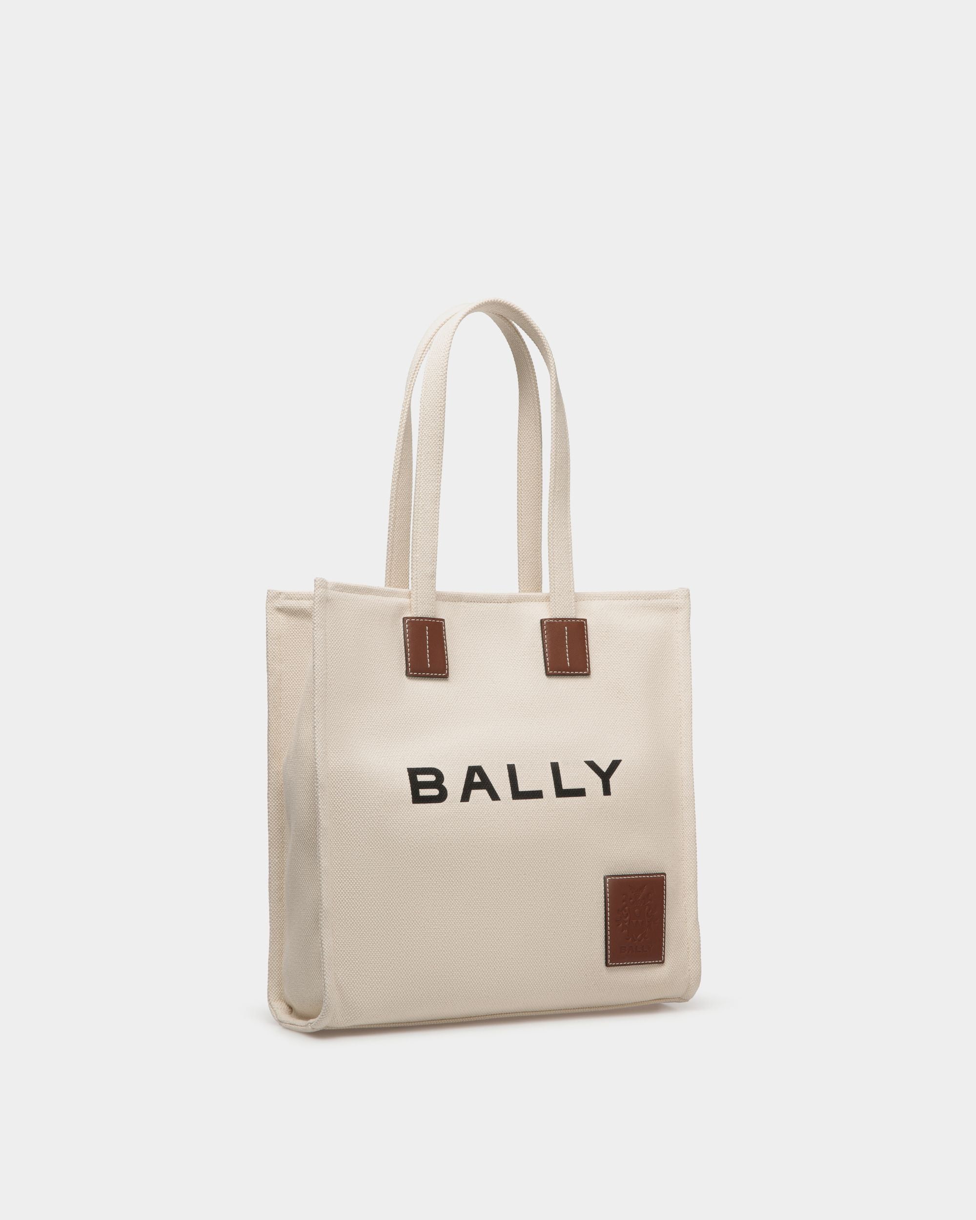 Akelei | Women's Tote Bag in Neutral Canvas | Bally | Still Life 3/4 Front