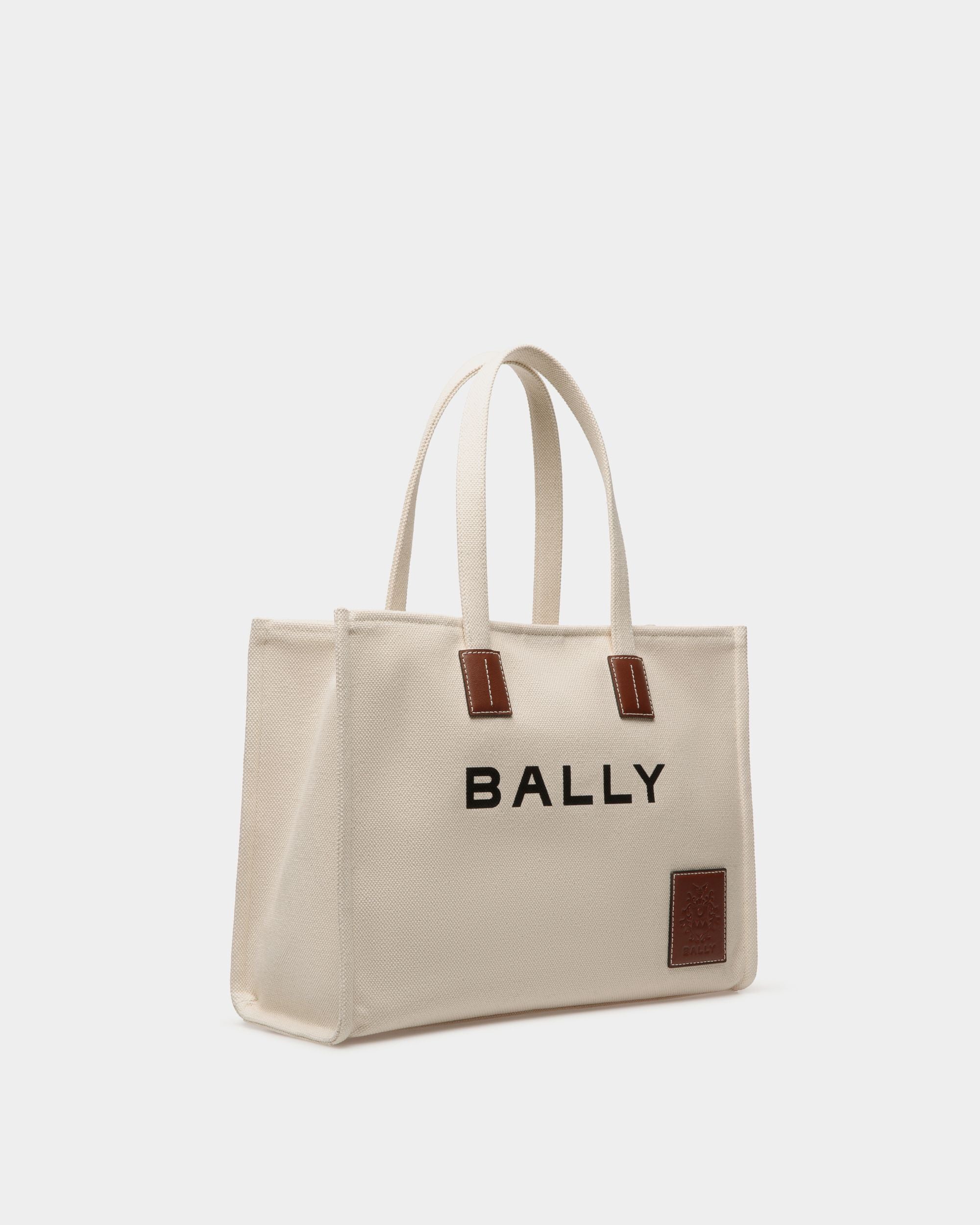 Akelei | Women's Tote Bag in Neutral Canvas | Bally | Still Life 3/4 Front