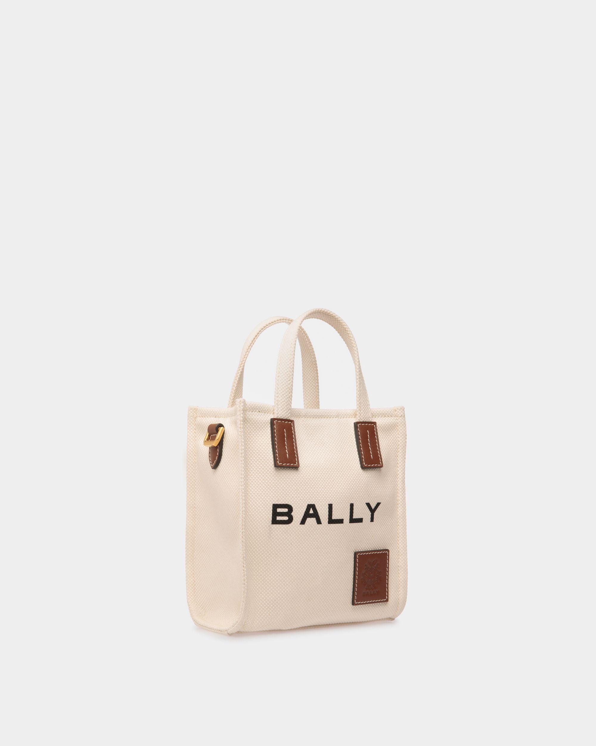 Akelei | Women's Mini Tote Bag in Neutral Canvas | Bally | Still Life 3/4 Front