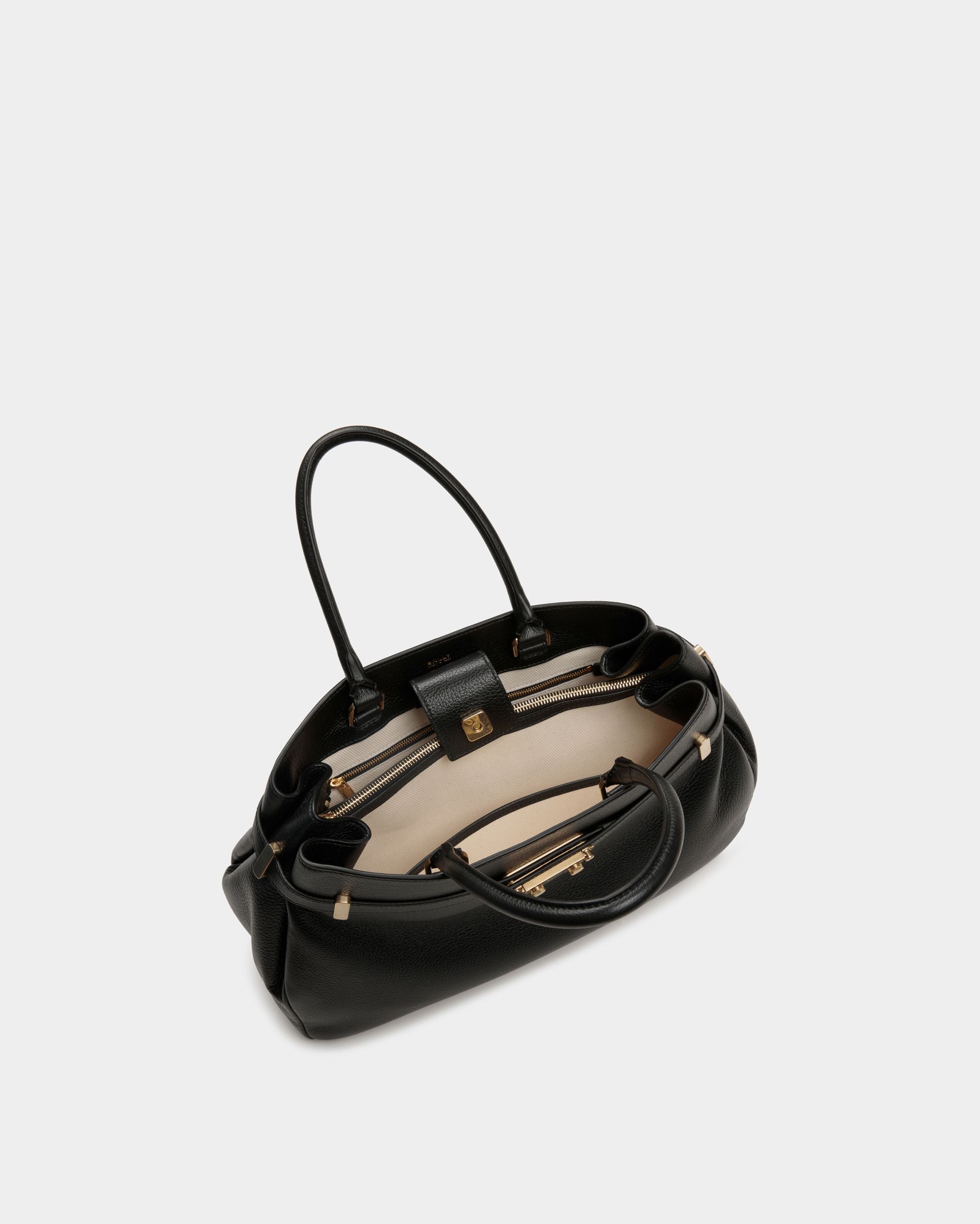 Carriage | Women's Tote in Black Leather | Bally | Still Life Open / Inside