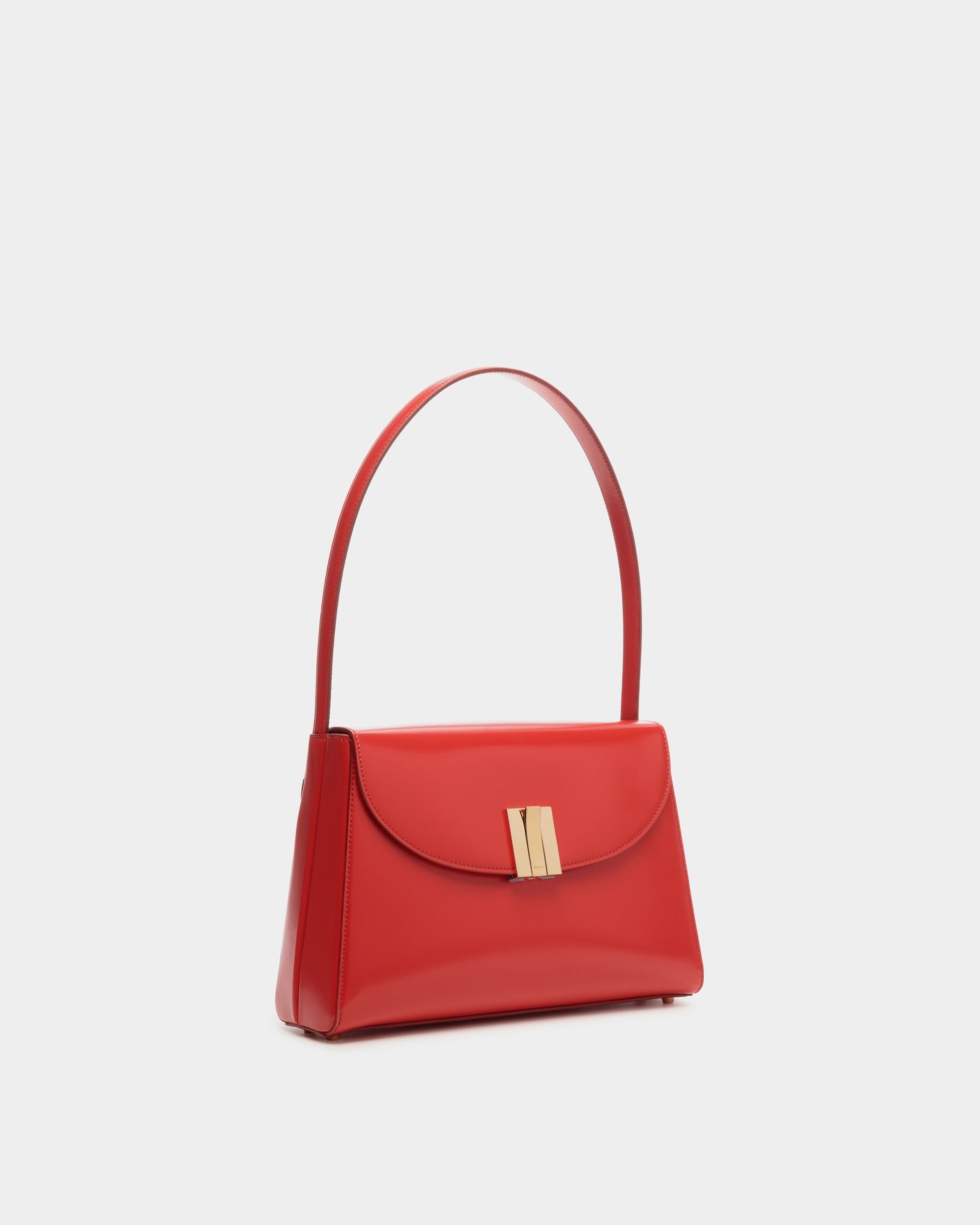 Ollam | Women's Shoulder Bag in Candy Red Brushed Leather | Bally | Still Life 3/4 Front