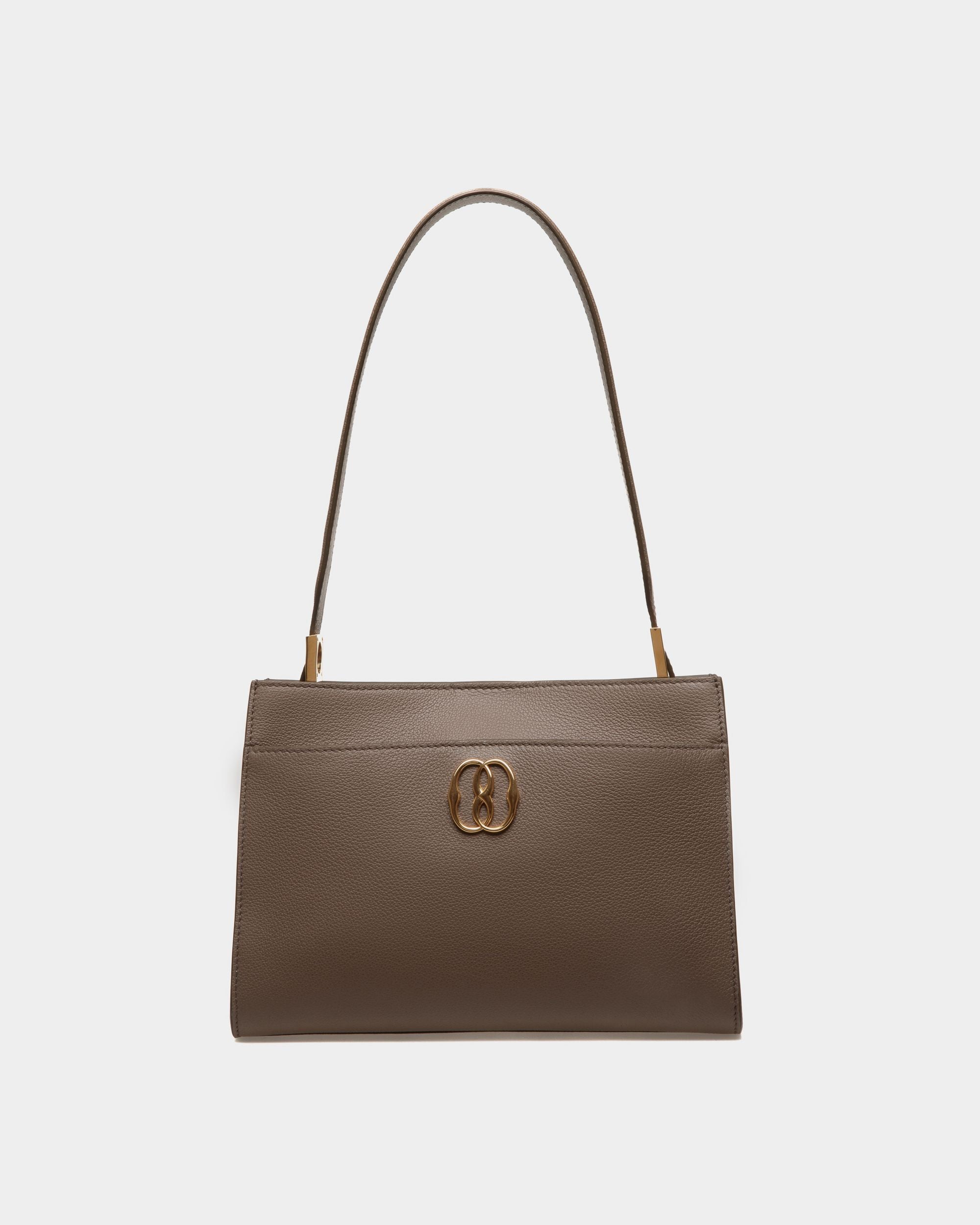 Emblem | Women's Shoulder Bag in Beige Grained Leather | Bally | Still Life Front