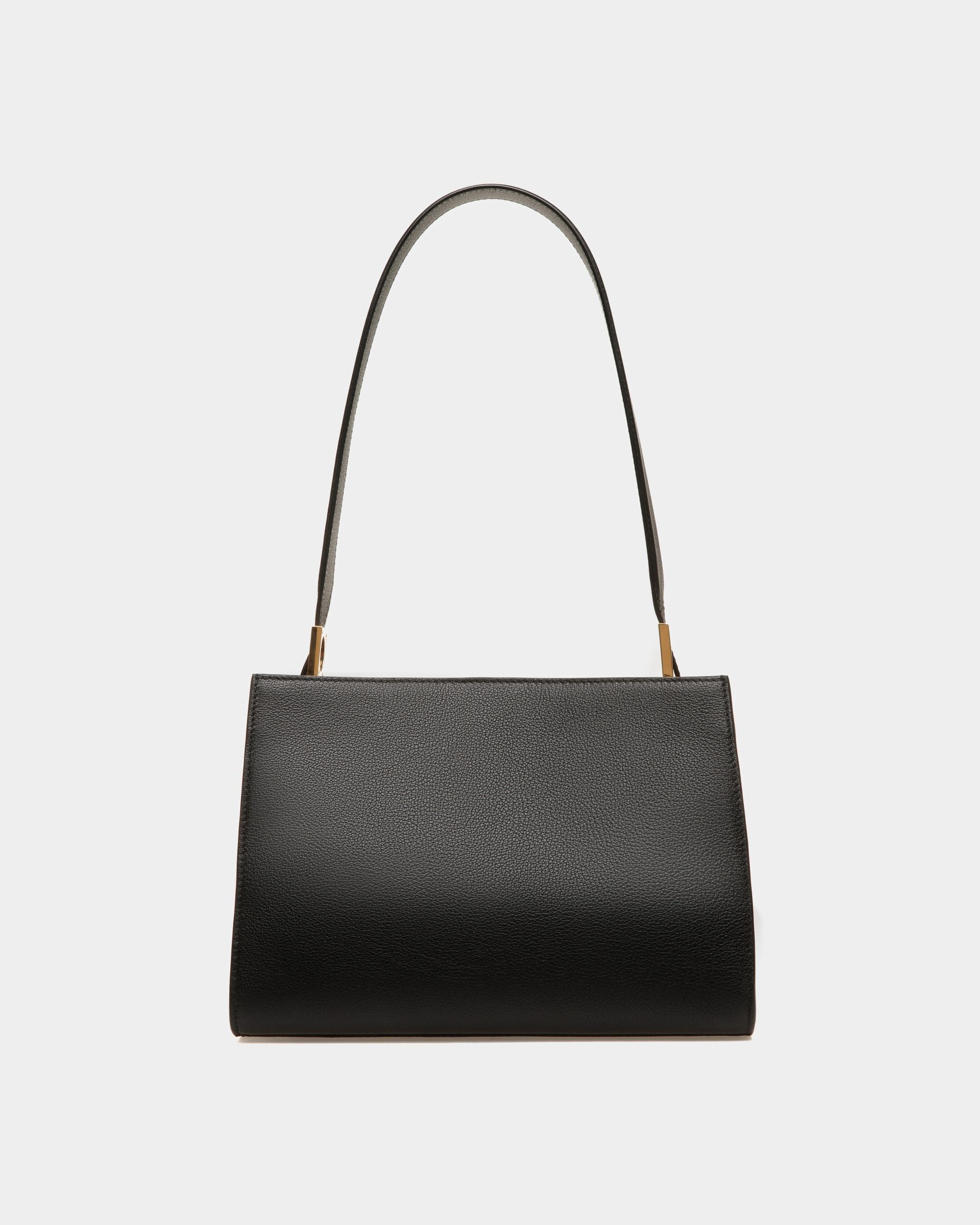 Emblem | Women's Shoulder Bag in Black Grained Leather | Bally | Still Life Back