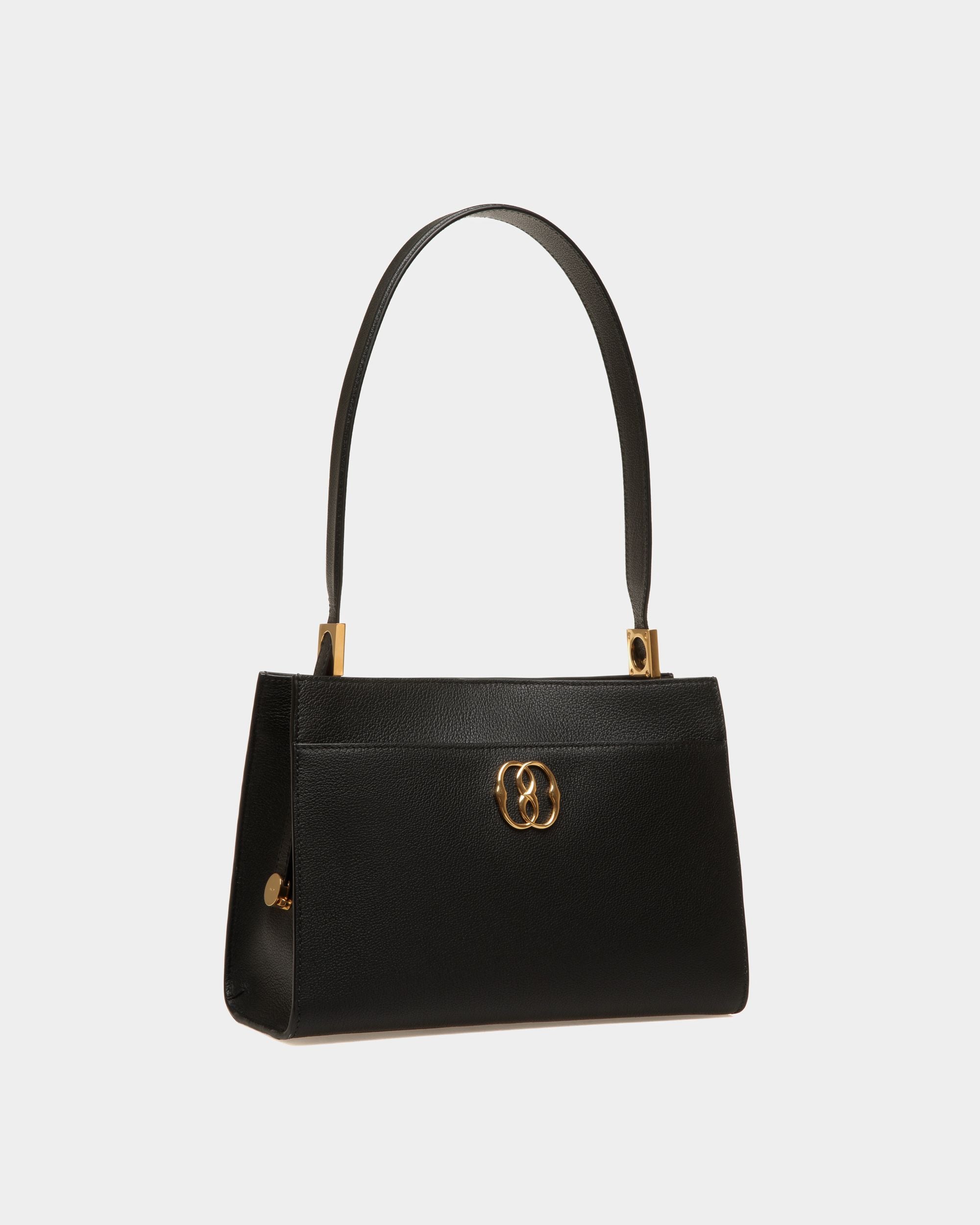 Emblem | Women's Shoulder Bag in Black Grained Leather | Bally | Still Life 3/4 Front