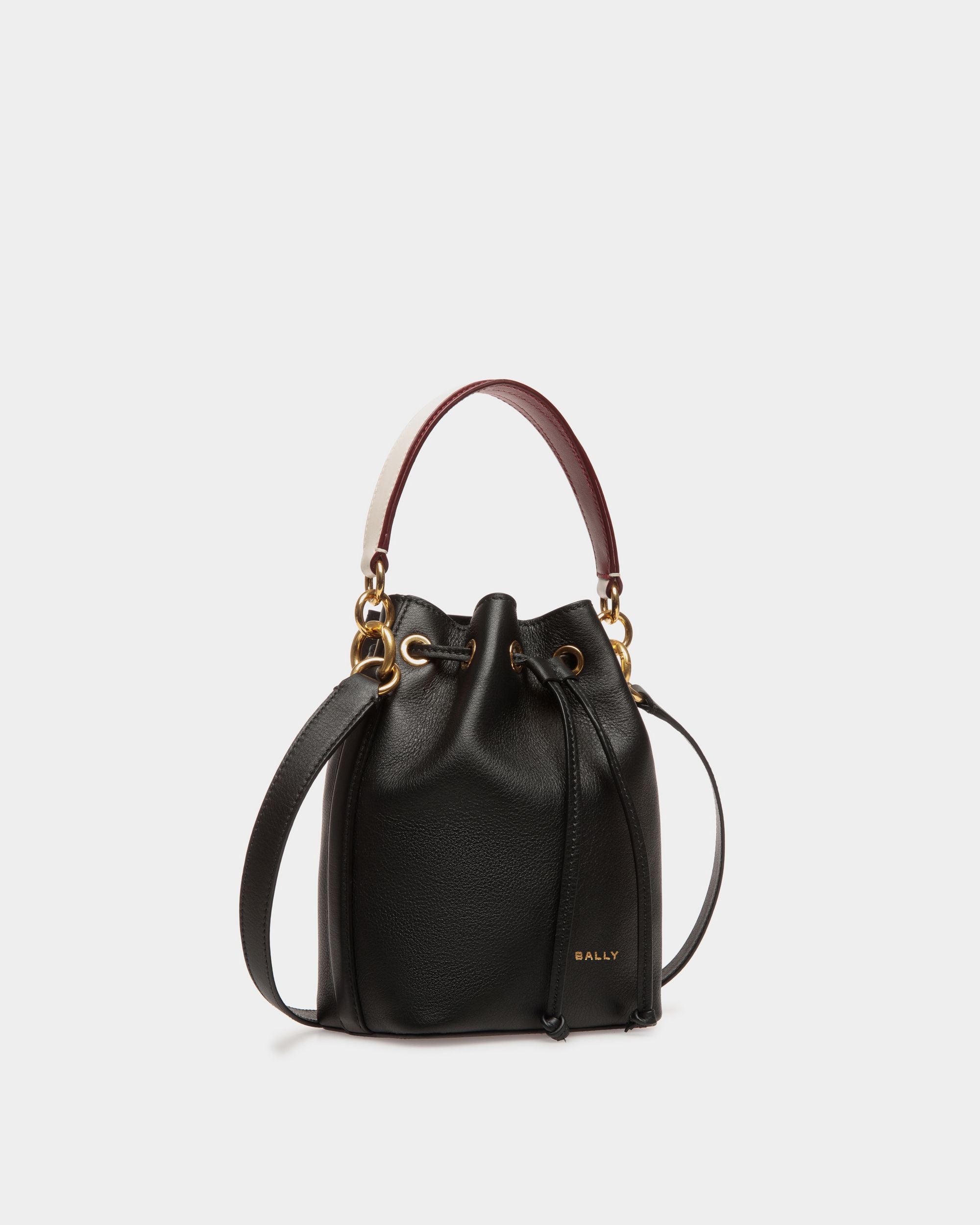 Code | Women's Mini Bucket Bag in Black Leather | Bally | Still Life 3/4 Front