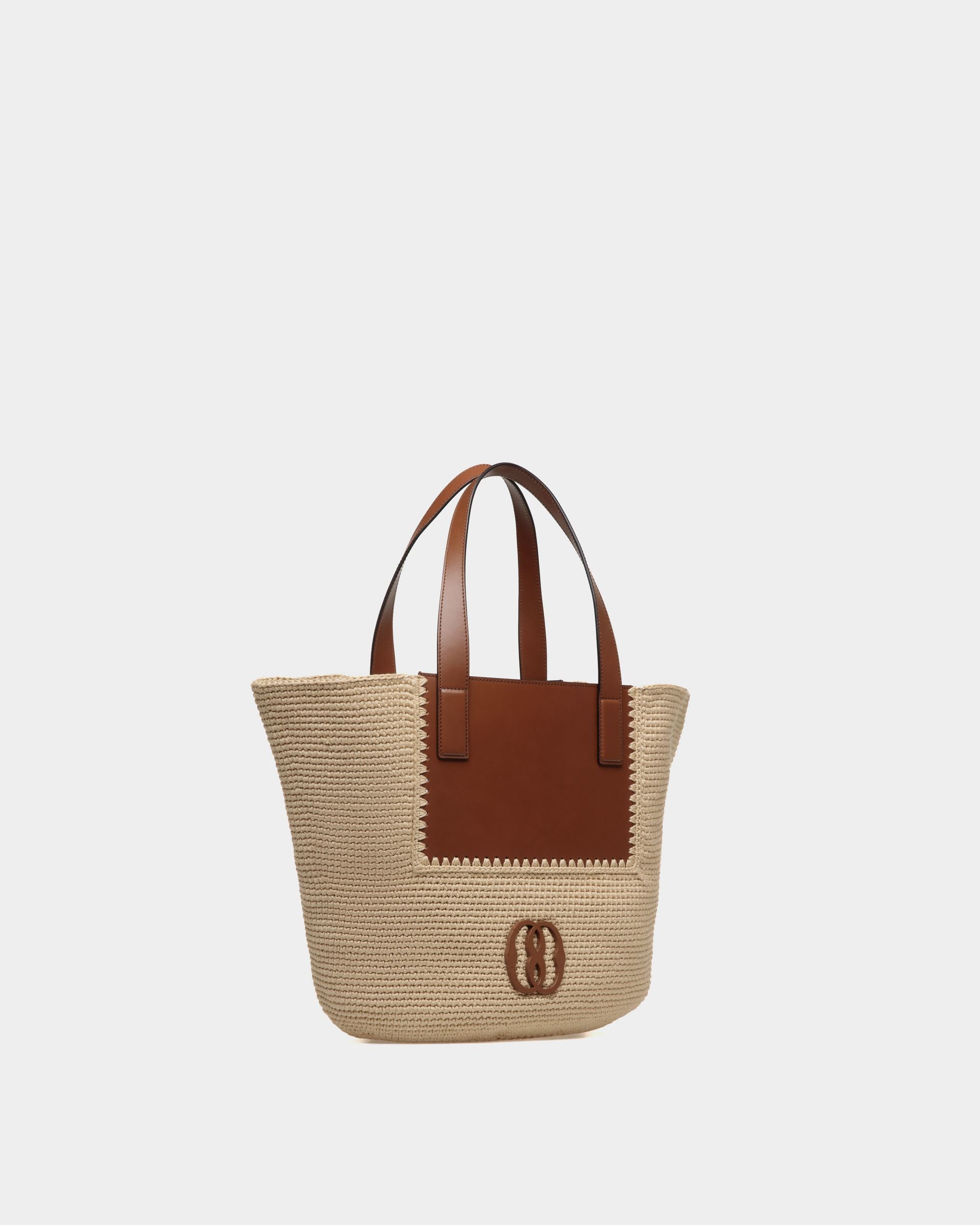 Lace | Women's Tote Bag in Neutral Cotton and Leather | Bally | Still Life 3/4 Front