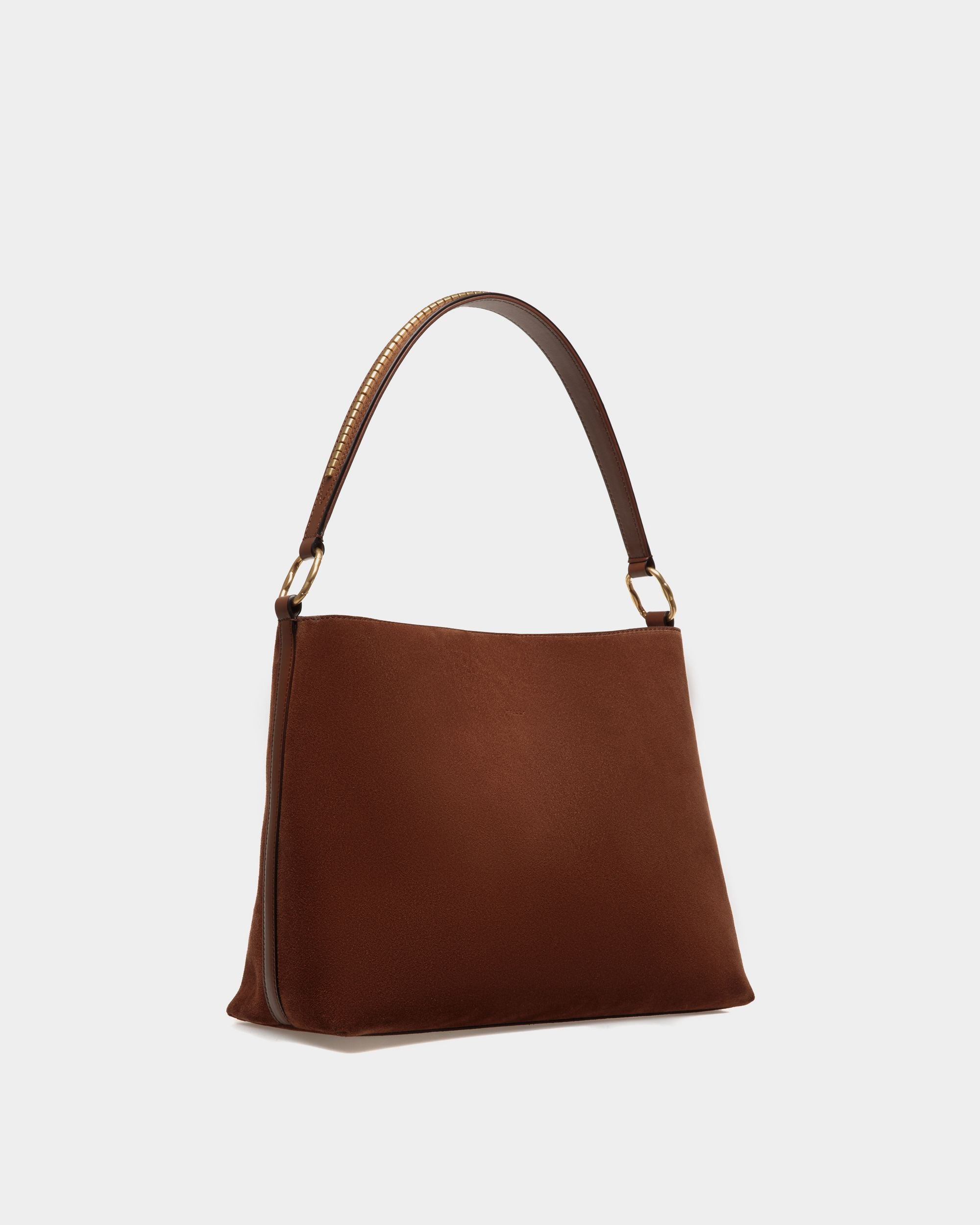 Arkle | Women's Hobo Bag in Brown Suede | Bally | Still Life 3/4 Front