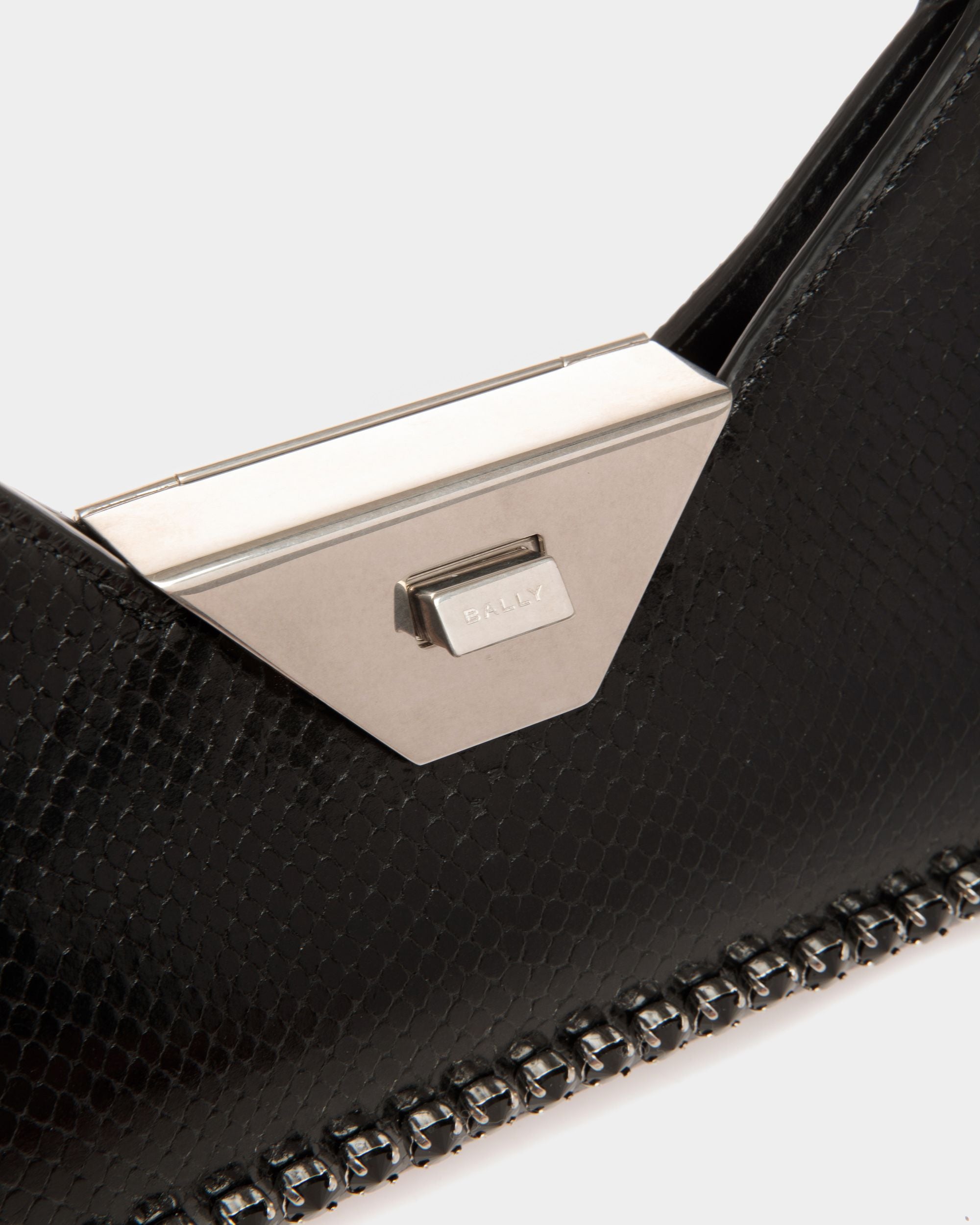 Tilt | Women's Small Shoulder Bag in Black Python Printed Leather | Bally | Still Life Detail
