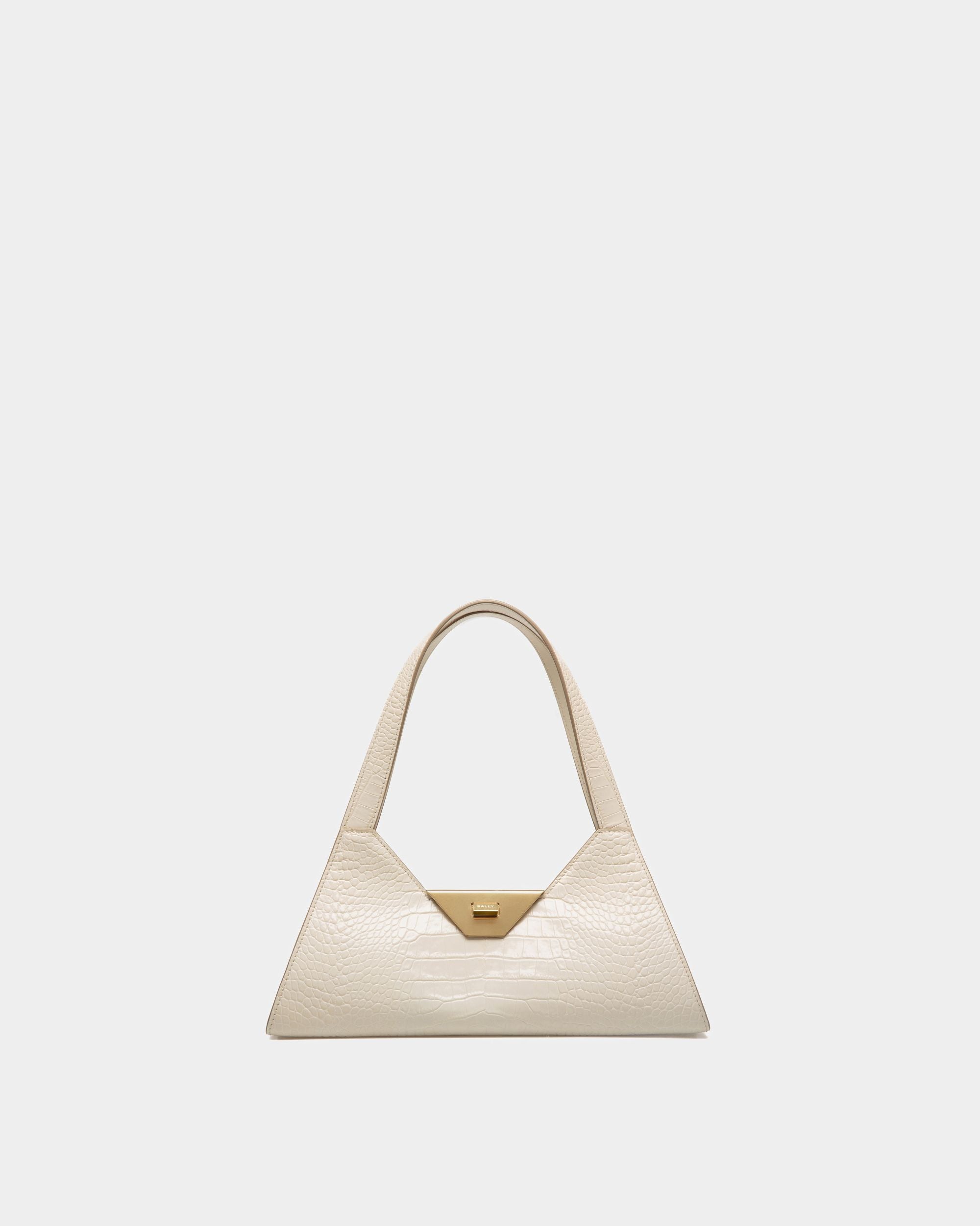 Women's Tilt Small Shoulder Bag In White Crocodile Print Leather | Bally | Still Life Front