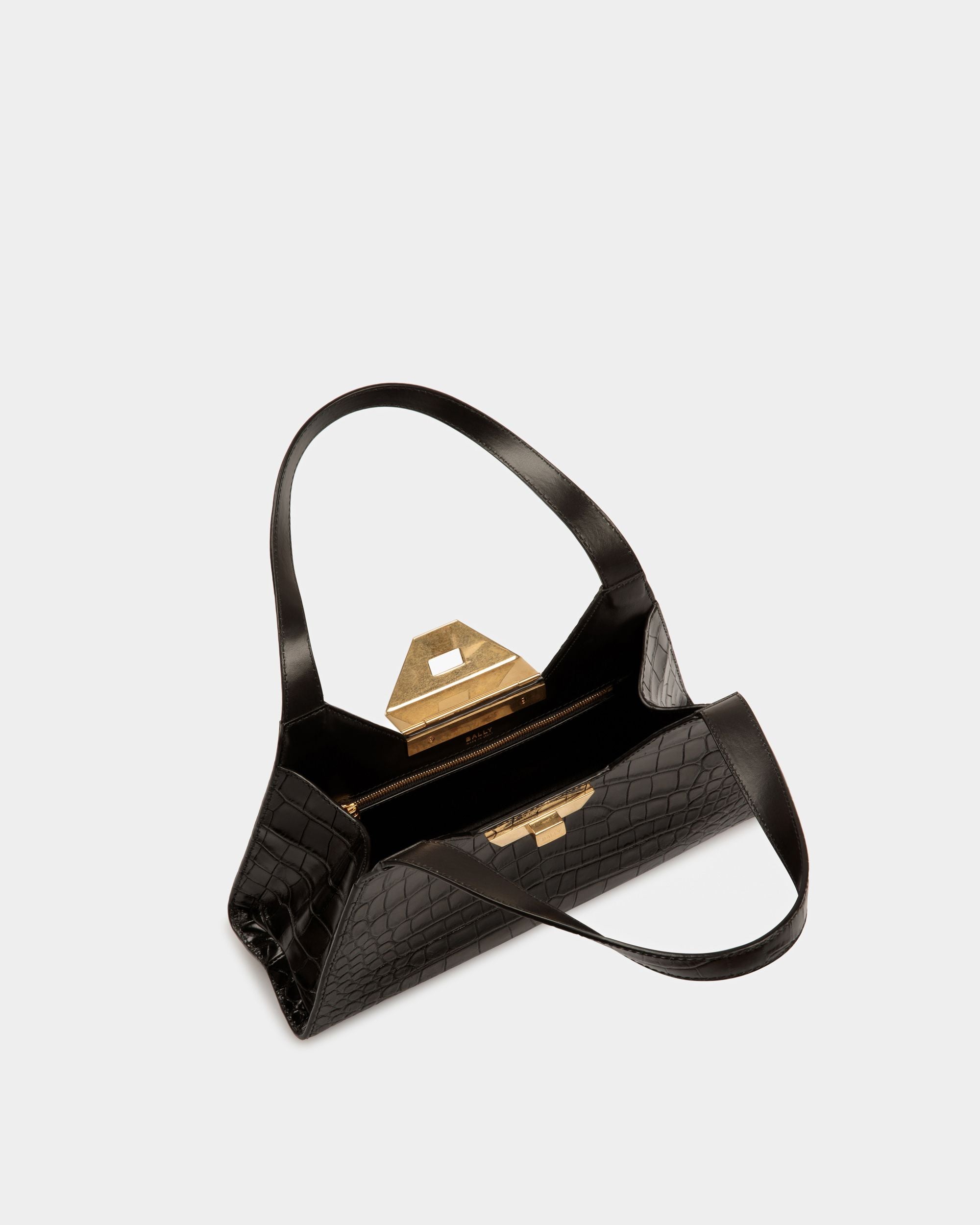 Trilliant Small Shoulder Bag | Women's Shoulder Bag | Black Leather | Bally | Still Life Open / Inside