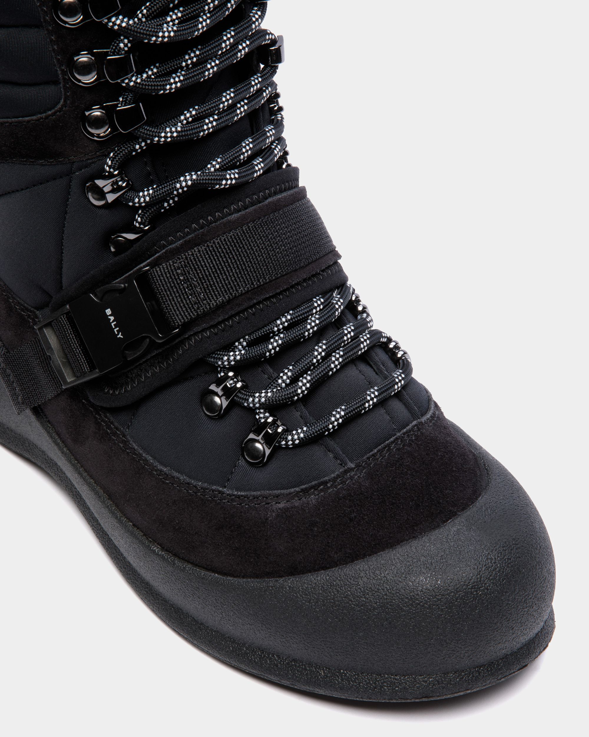 Frei | Women's Lace-Up Boot in Black Nylon | Bally | Still Life Detail