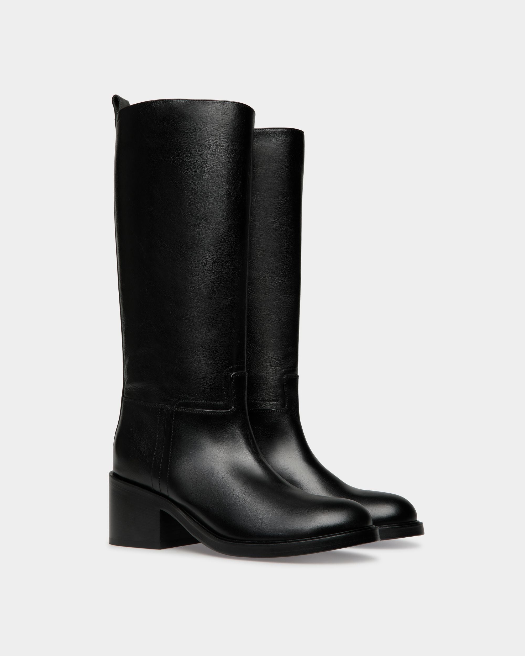 Peggy | Women's Boot in Black Leather | Bally | Still Life 3/4 Front