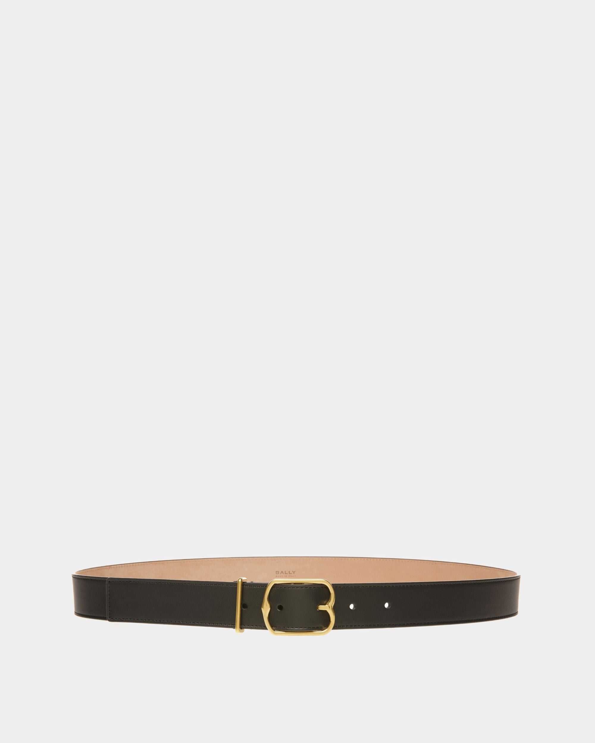 Women's Emblem Belt In Black Leather | Bally | Still Life Front