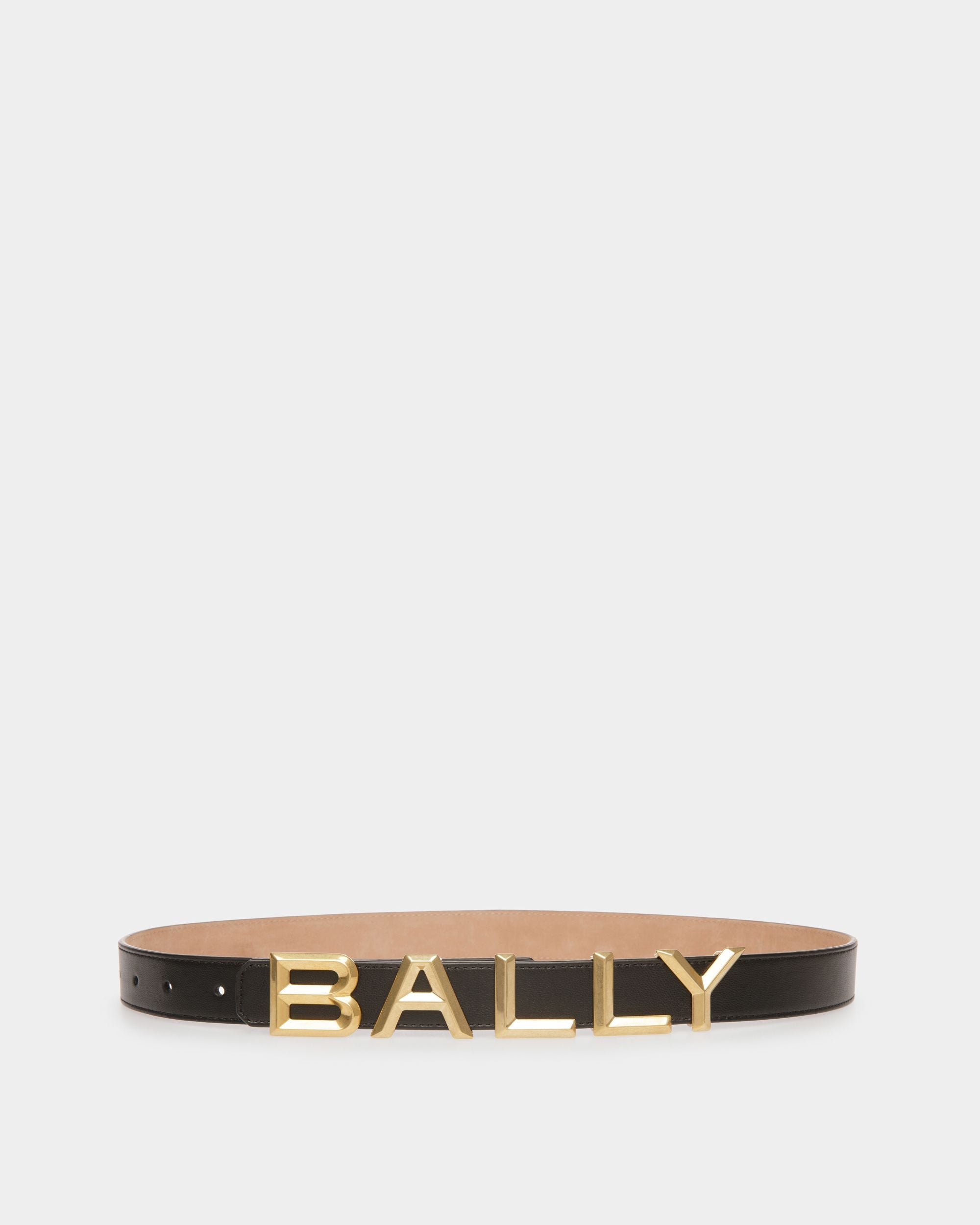 Logomania 25 mm Reversible Belt | Women's Accessories | Black Leather | Bally | Still Life Front