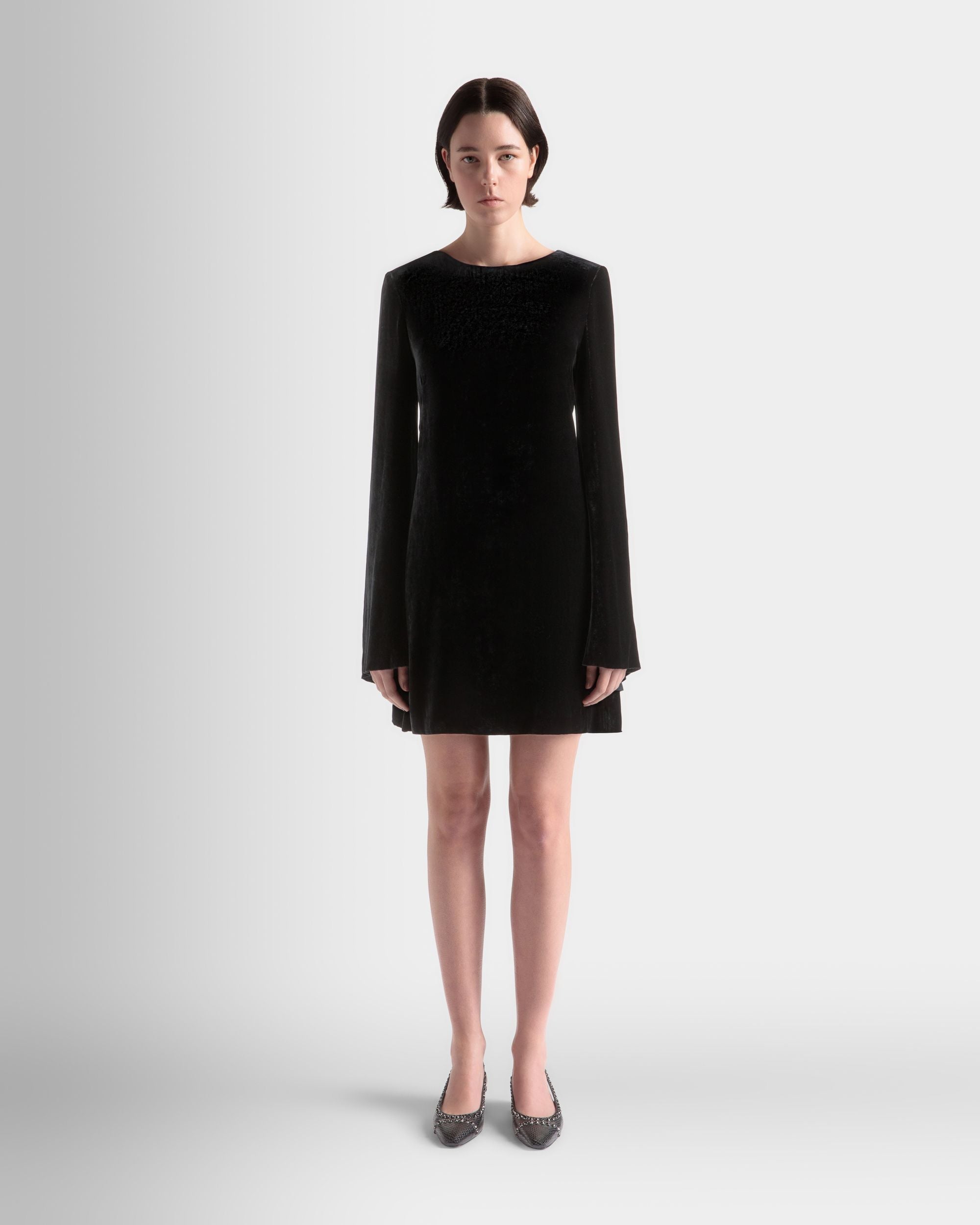 Women's Mini Dress in Black Velvet | Bally | On Model Front