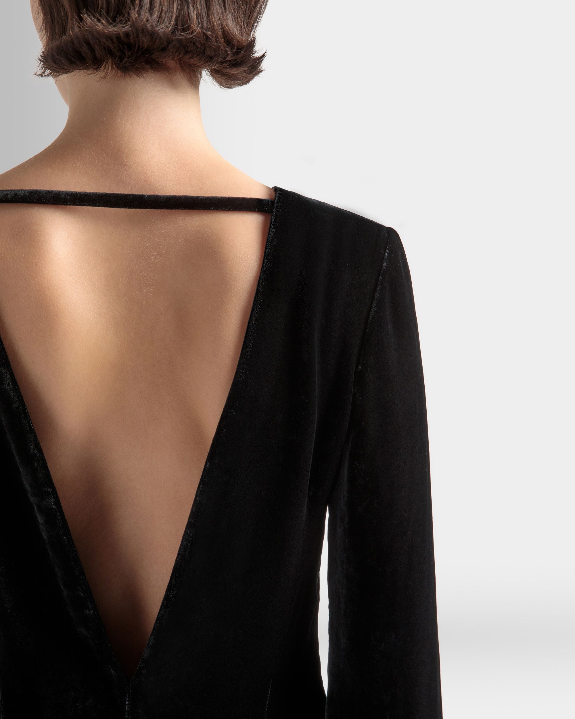 Women's Mini Dress in Black Velvet | Bally | On Model Detail