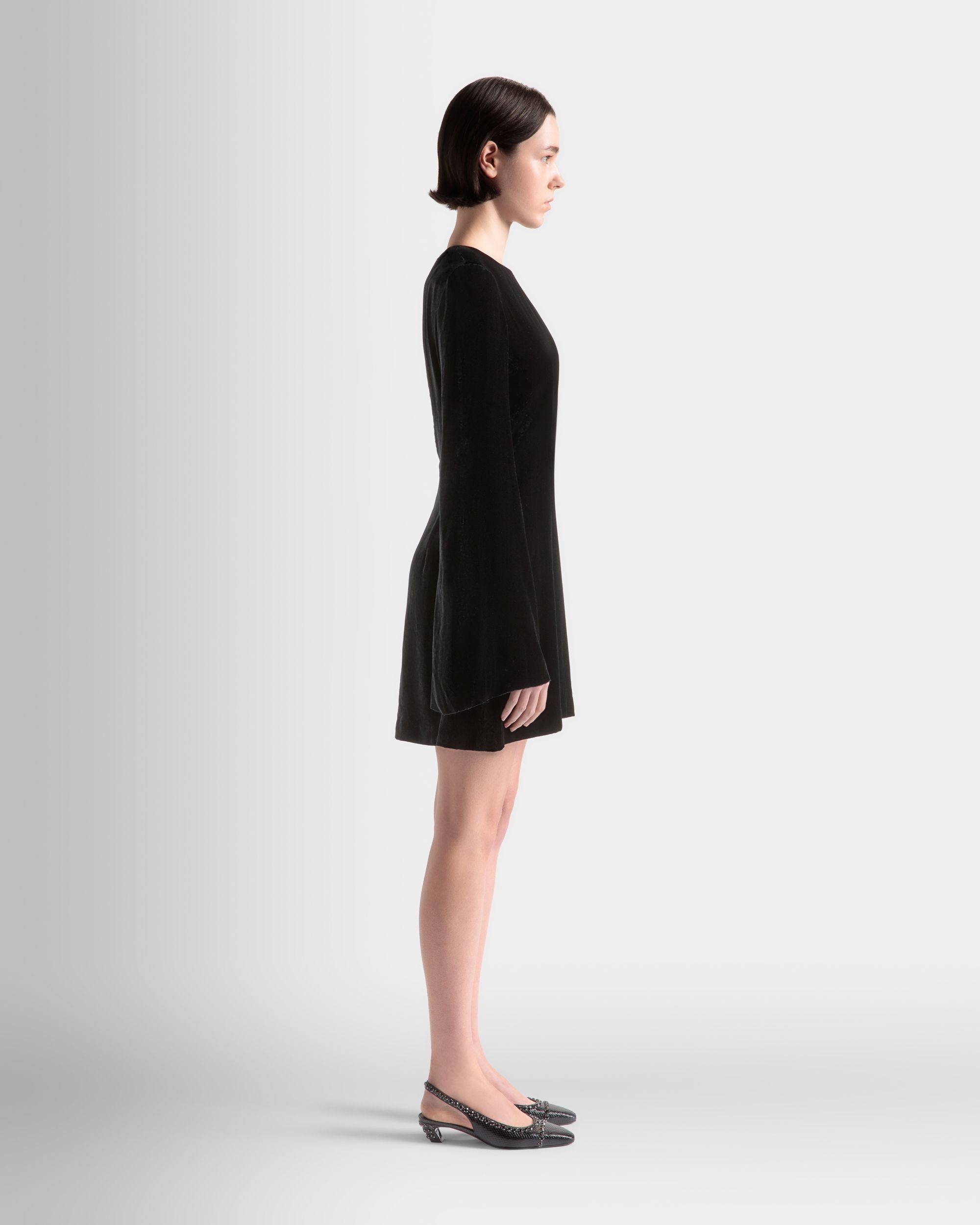 Women's Mini Dress in Black Velvet | Bally | On Model 3/4 Front
