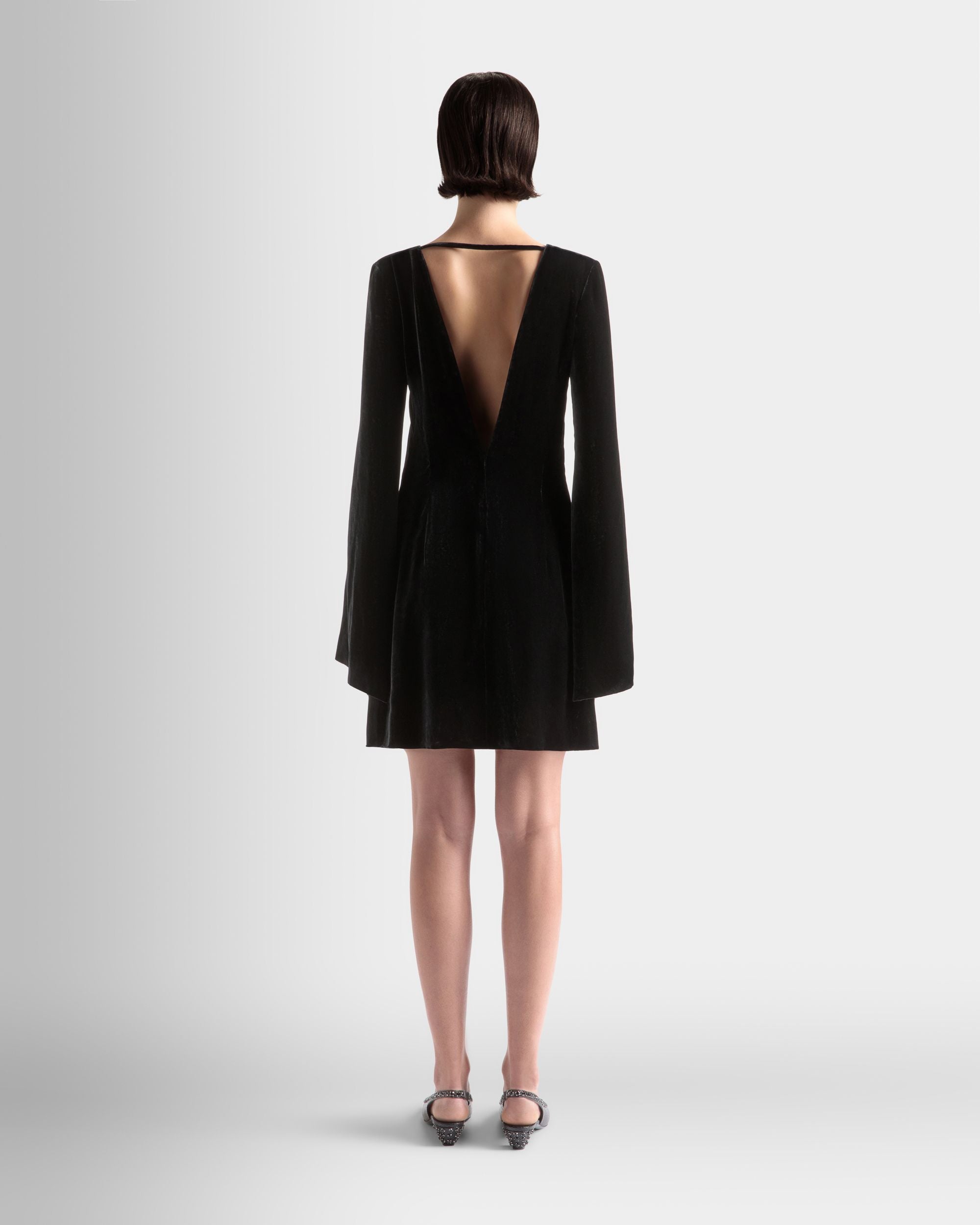 Women's Mini Dress in Black Velvet | Bally | On Model Back