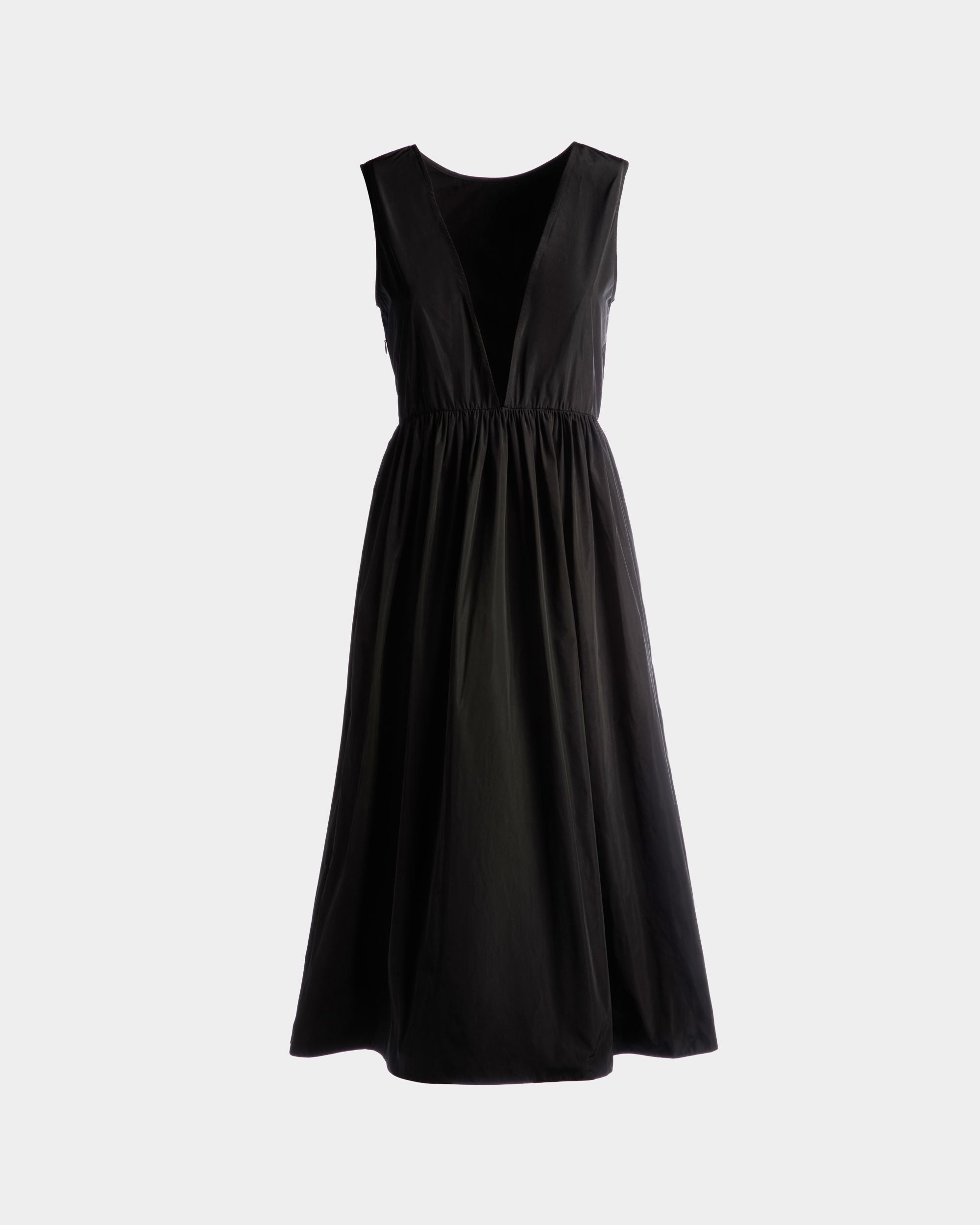 Women's Sleeveless Midi Dress in Black Technical Duchesse | Bally | Still Life Back